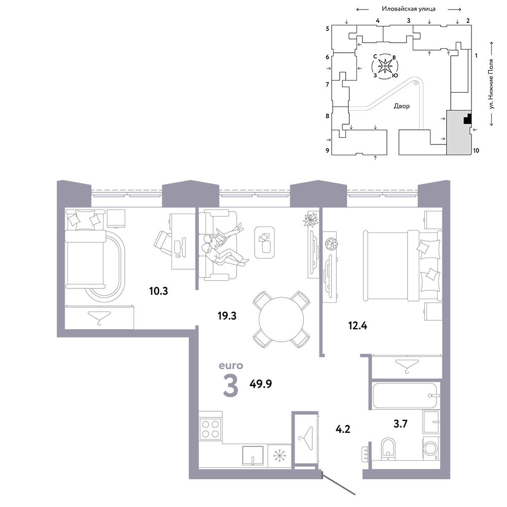 3-комнатная, 49,9 м² — 22 138 235 ₽