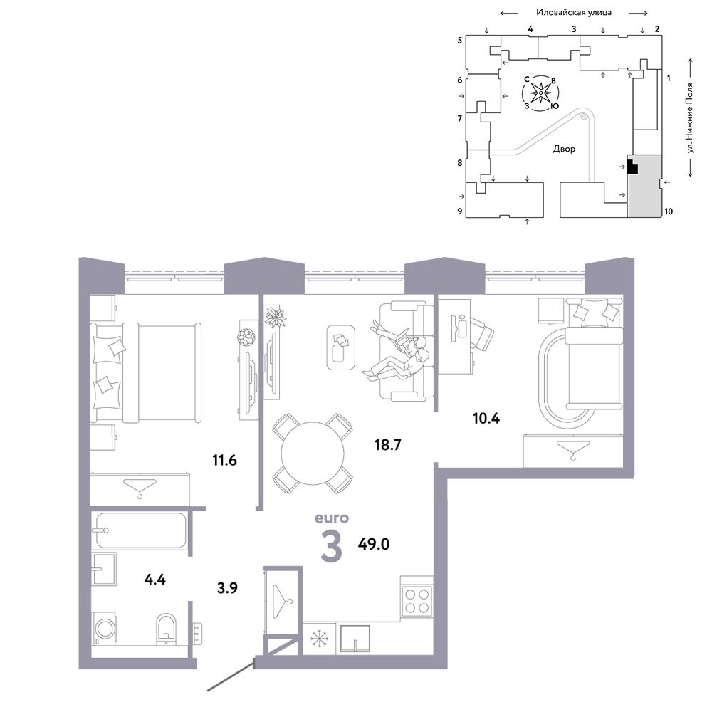 3-комнатная, 49 м² — 25 390 000 ₽