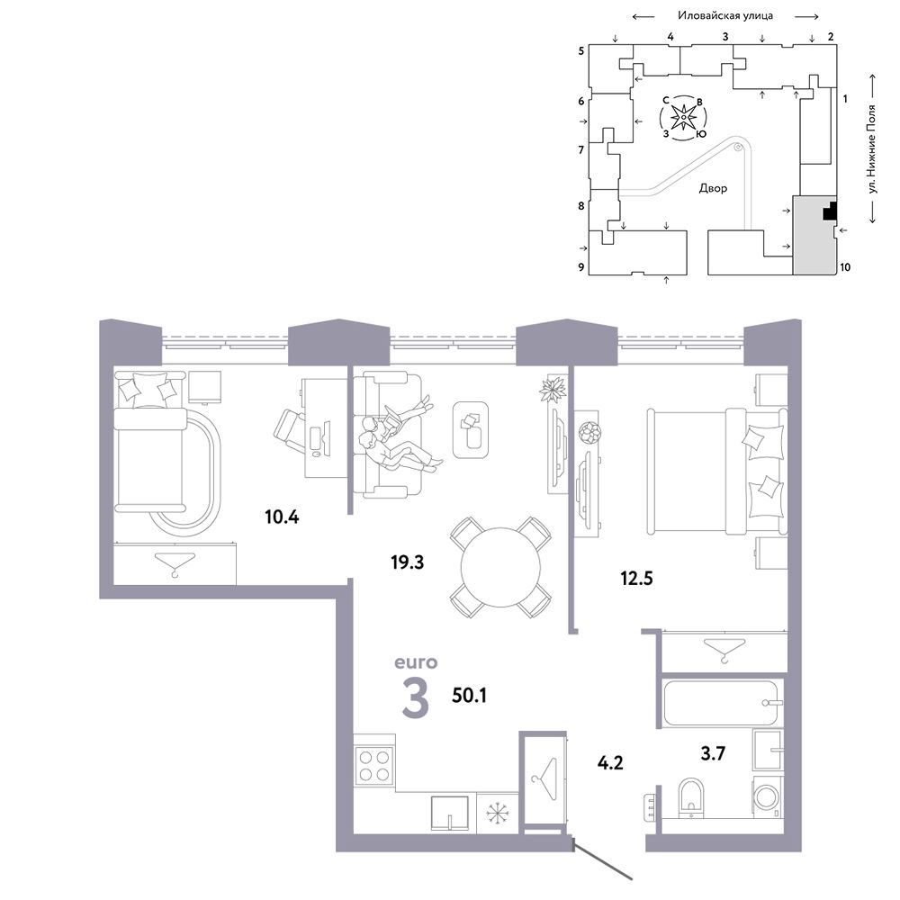 3-комнатная, 50,1 м² — 23 020 588 ₽