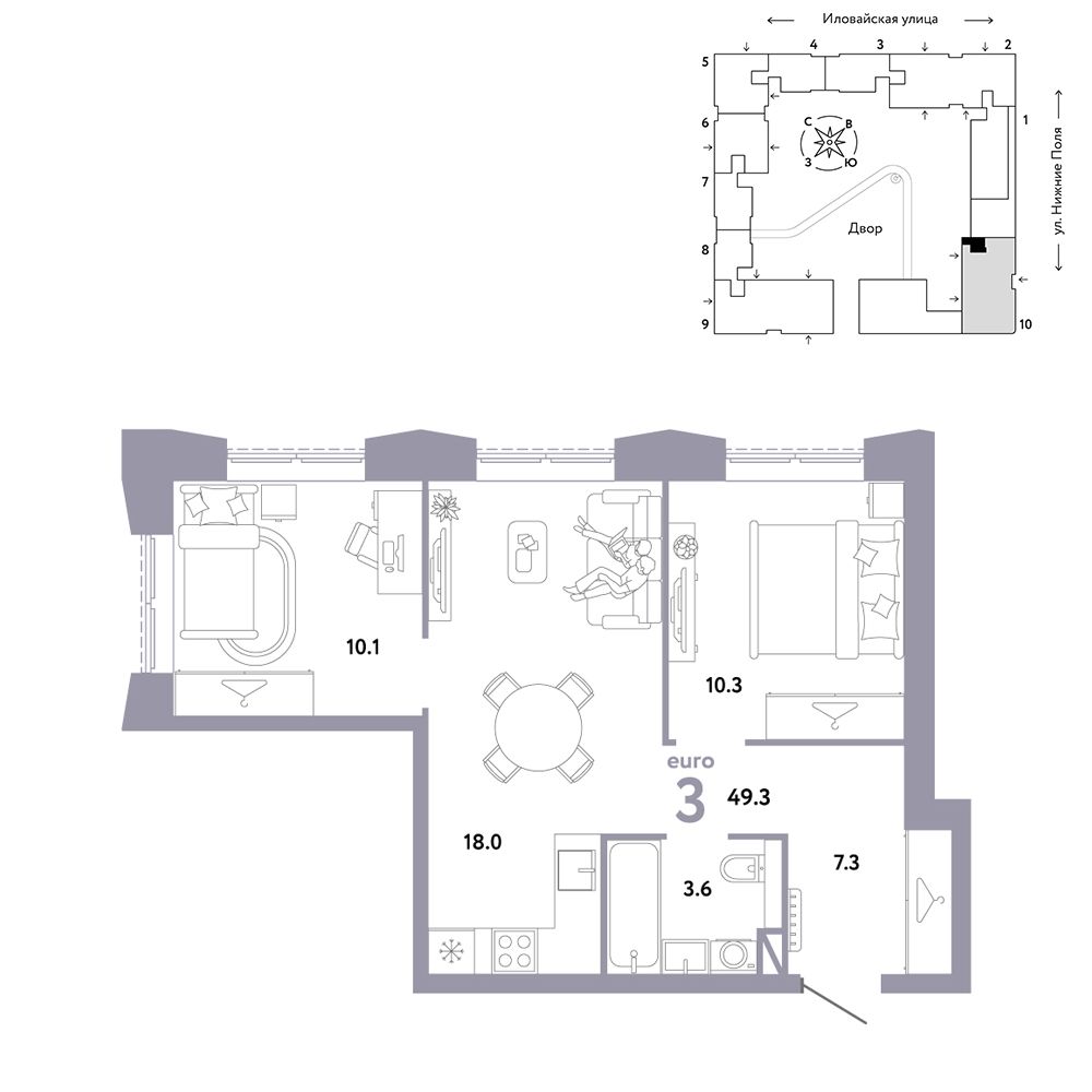 3-комнатная, 49,3 м² — 24 990 000 ₽