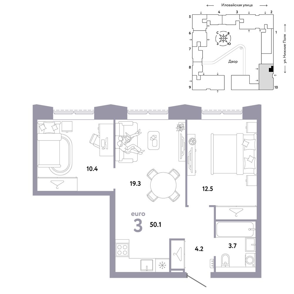 3-комнатная, 50,1 м² — 25 690 000 ₽