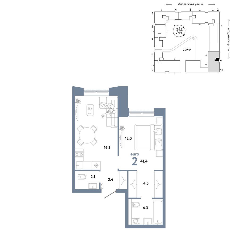 2-комнатная, 41,4 м² — 22 490 000 ₽