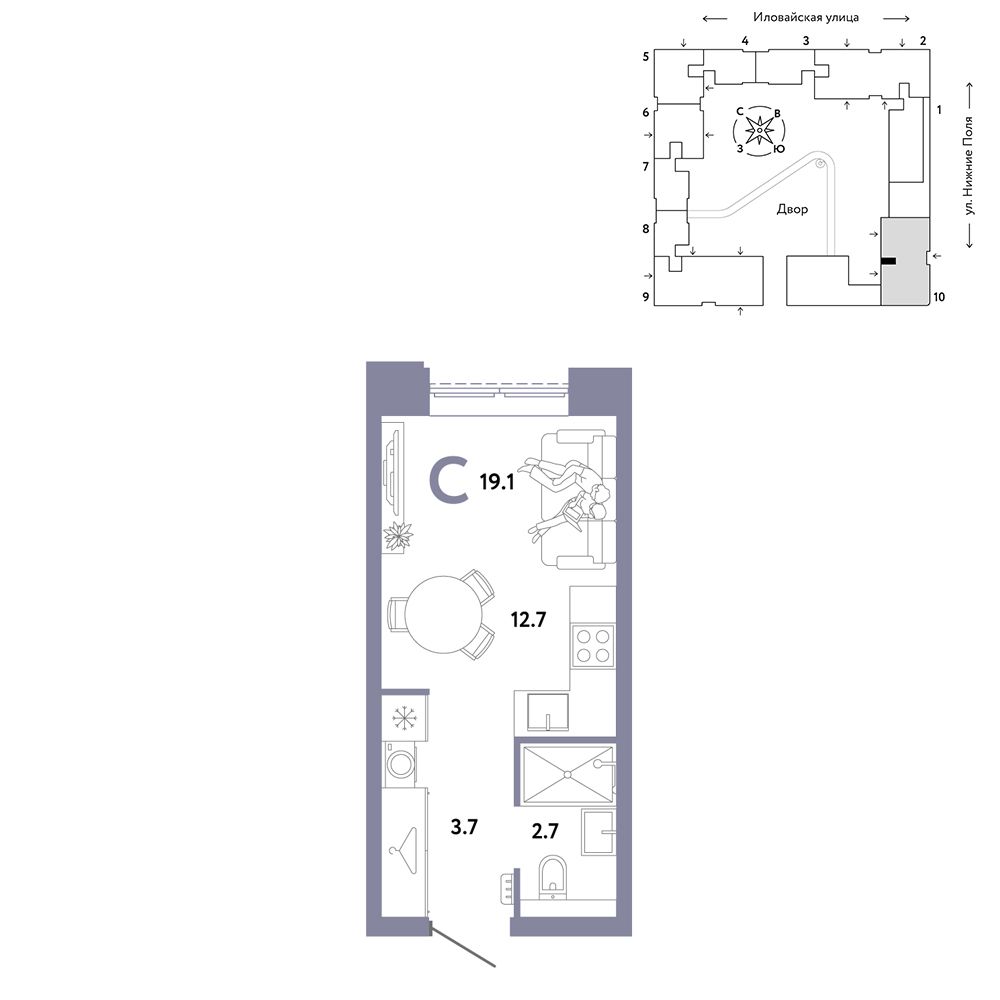 1-комнатная, 19,1 м² — 13 755 882 ₽
