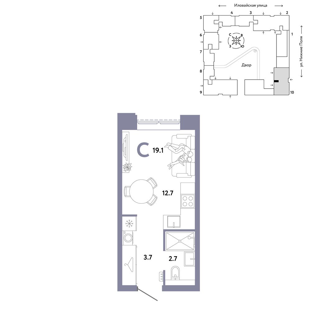 1-комнатная, 19,1 м² — 15 790 000 ₽