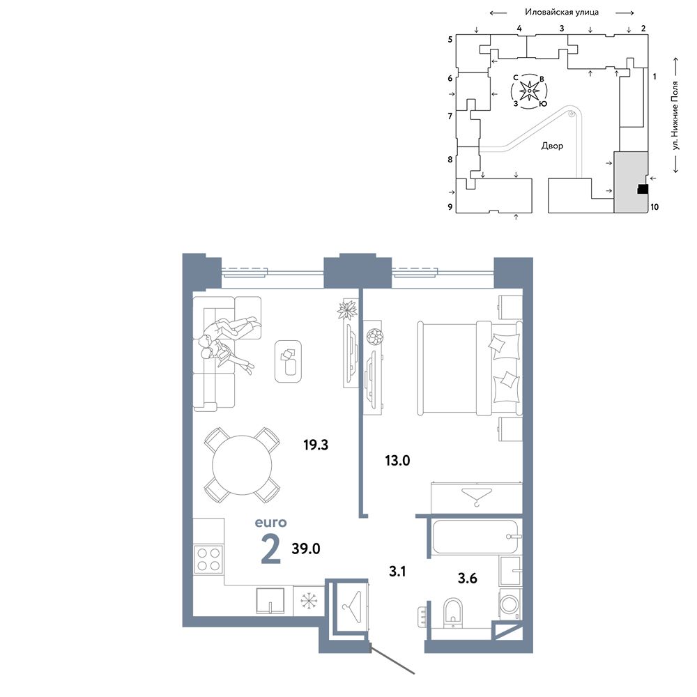 2-комнатная, 39 м² — 22 790 000 ₽