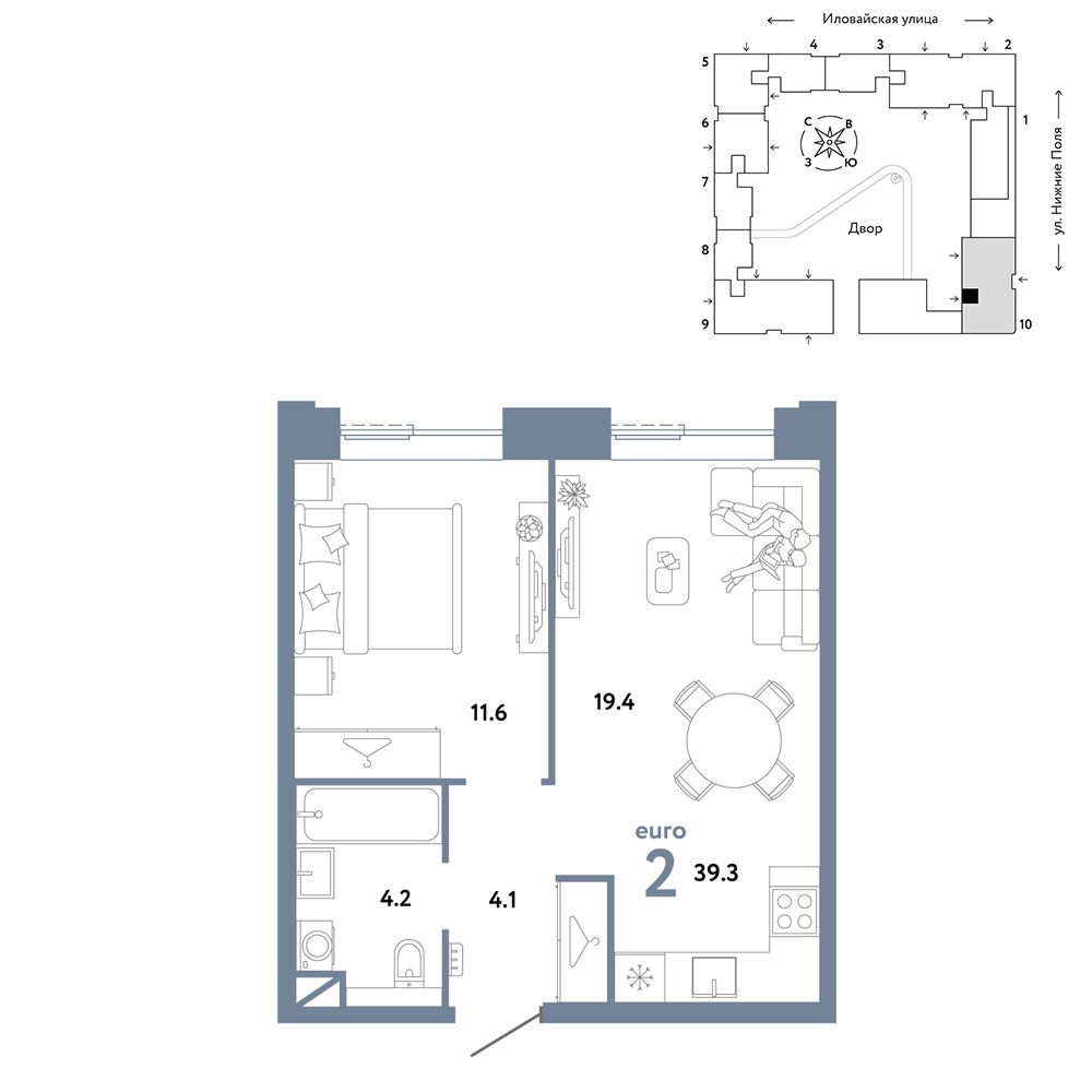 2-комнатная, 39,3 м² — 19 402 941 ₽