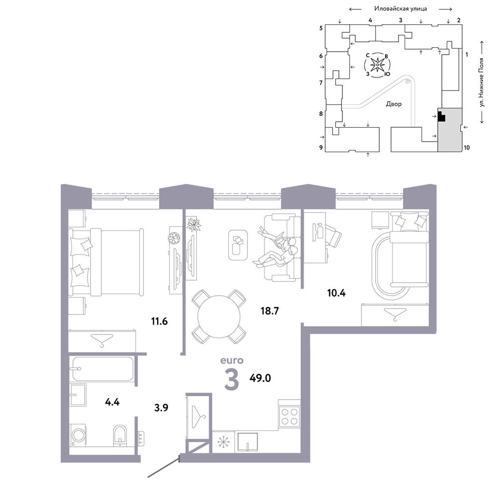 3-комнатная, 49 м² — 22 755 882 ₽