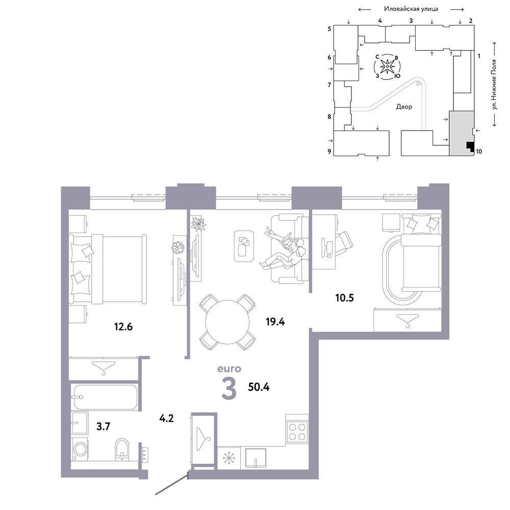 3-комнатная, 50,4 м² — 23 373 529 ₽