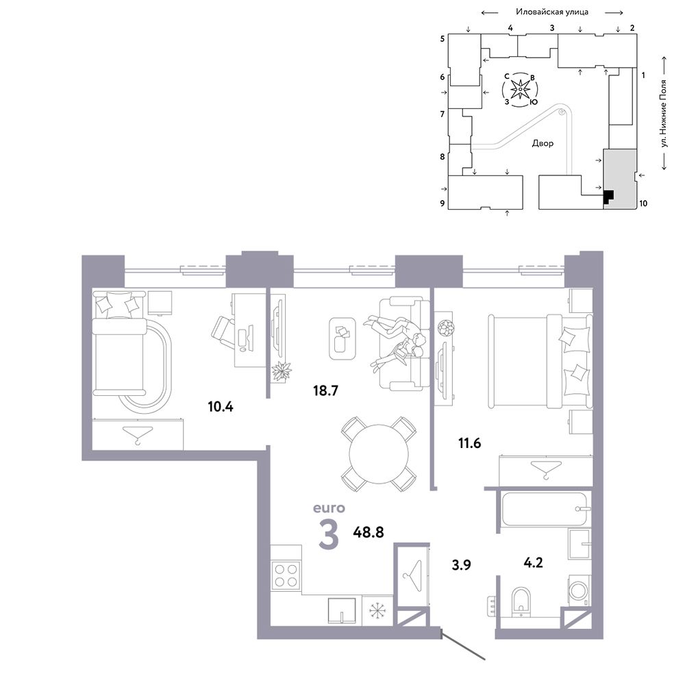 3-комнатная, 48,8 м² — 25 990 000 ₽