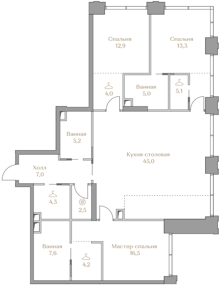 3-комнатная, 132,6 м² — 249 486 000 ₽
