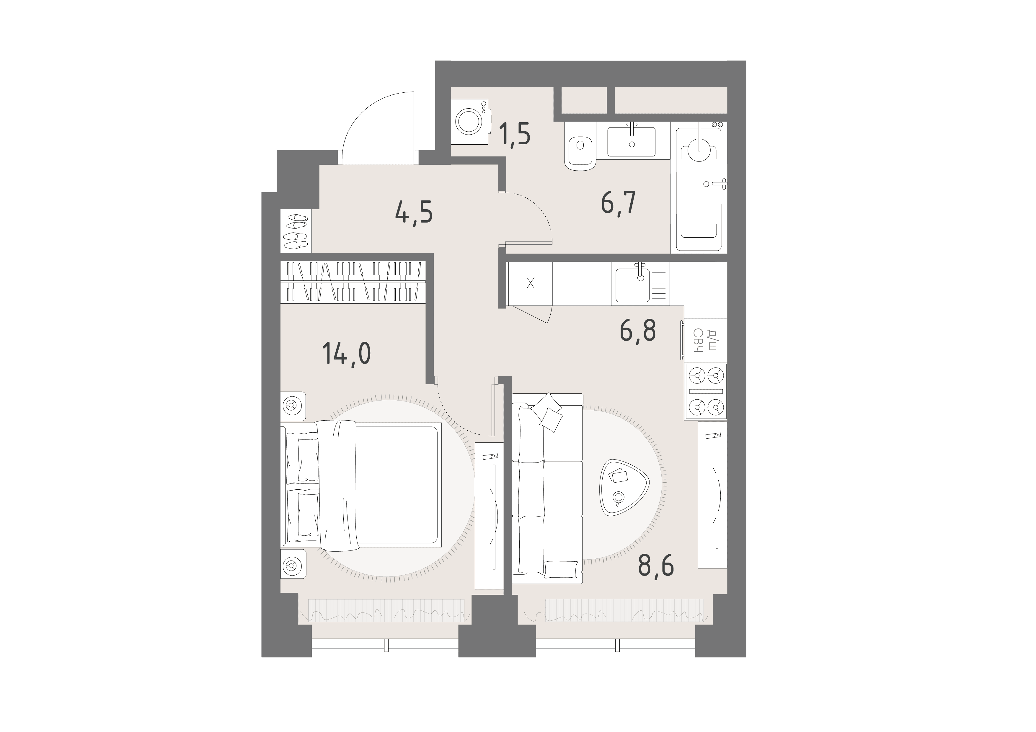 1-комнатная, 42,1 м² — 31 795 010 ₽