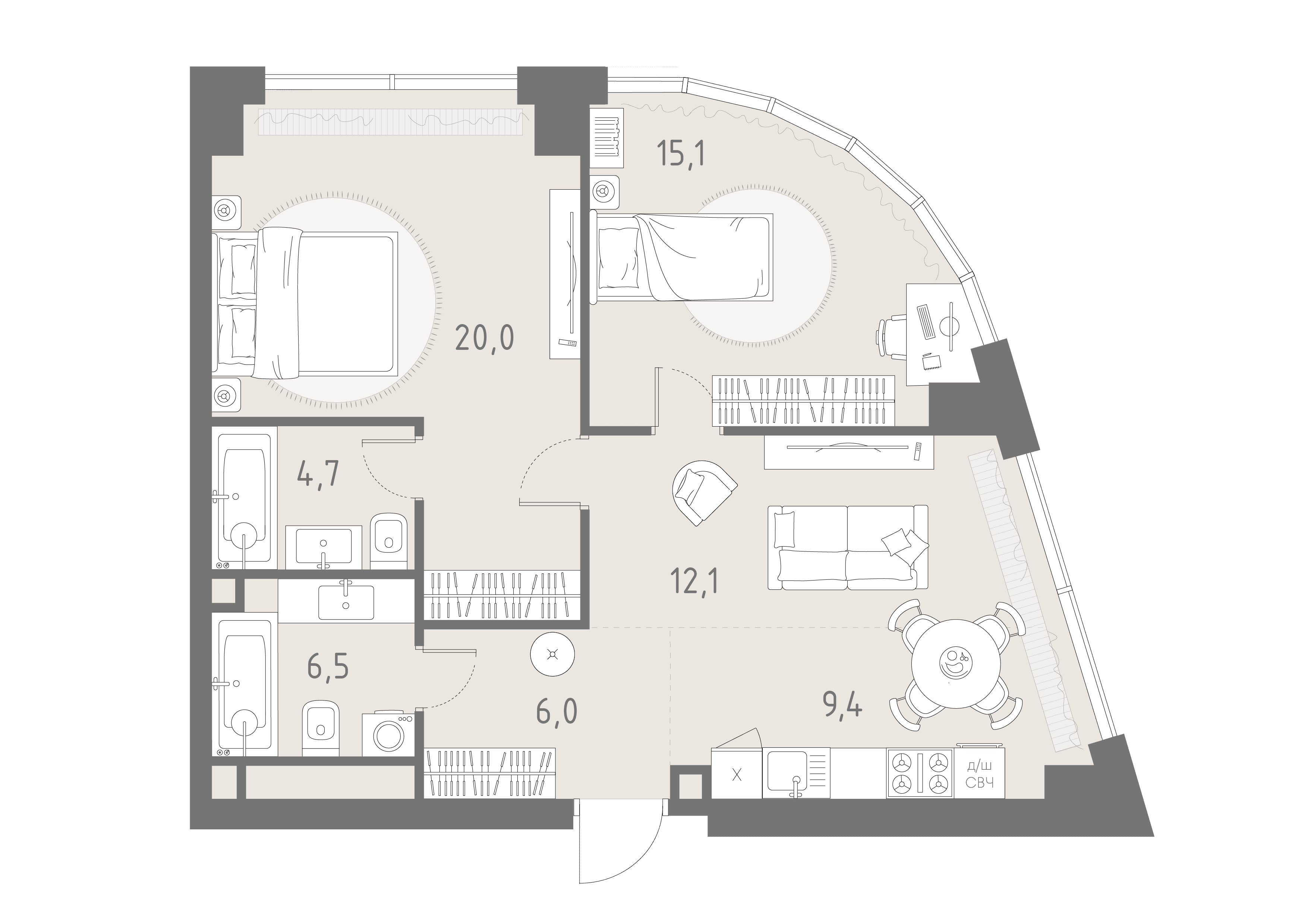 3-комнатная, 73,8 м² — 60 276 847 ₽