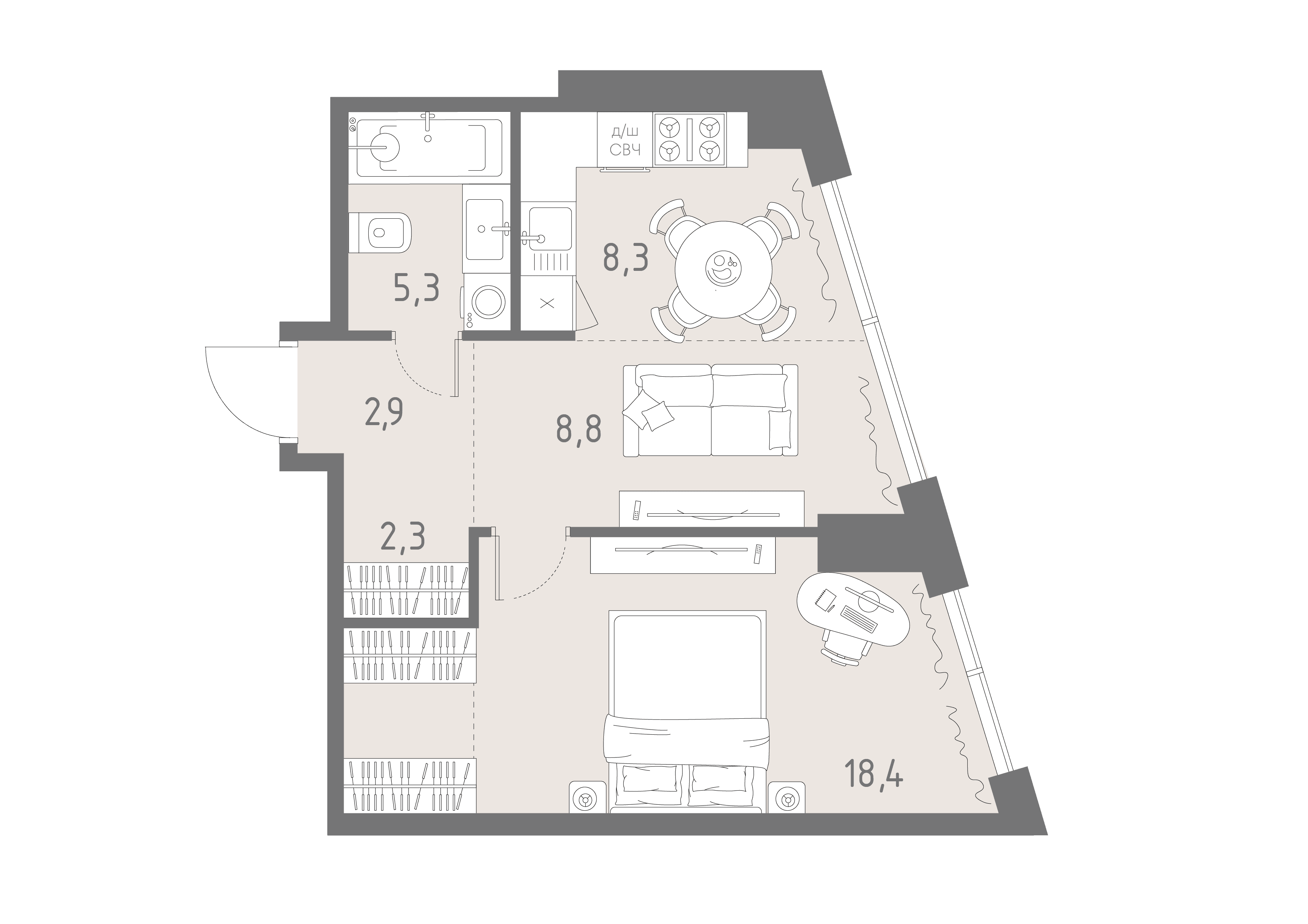 2-комнатная, 46 м² — 33 798 030 ₽