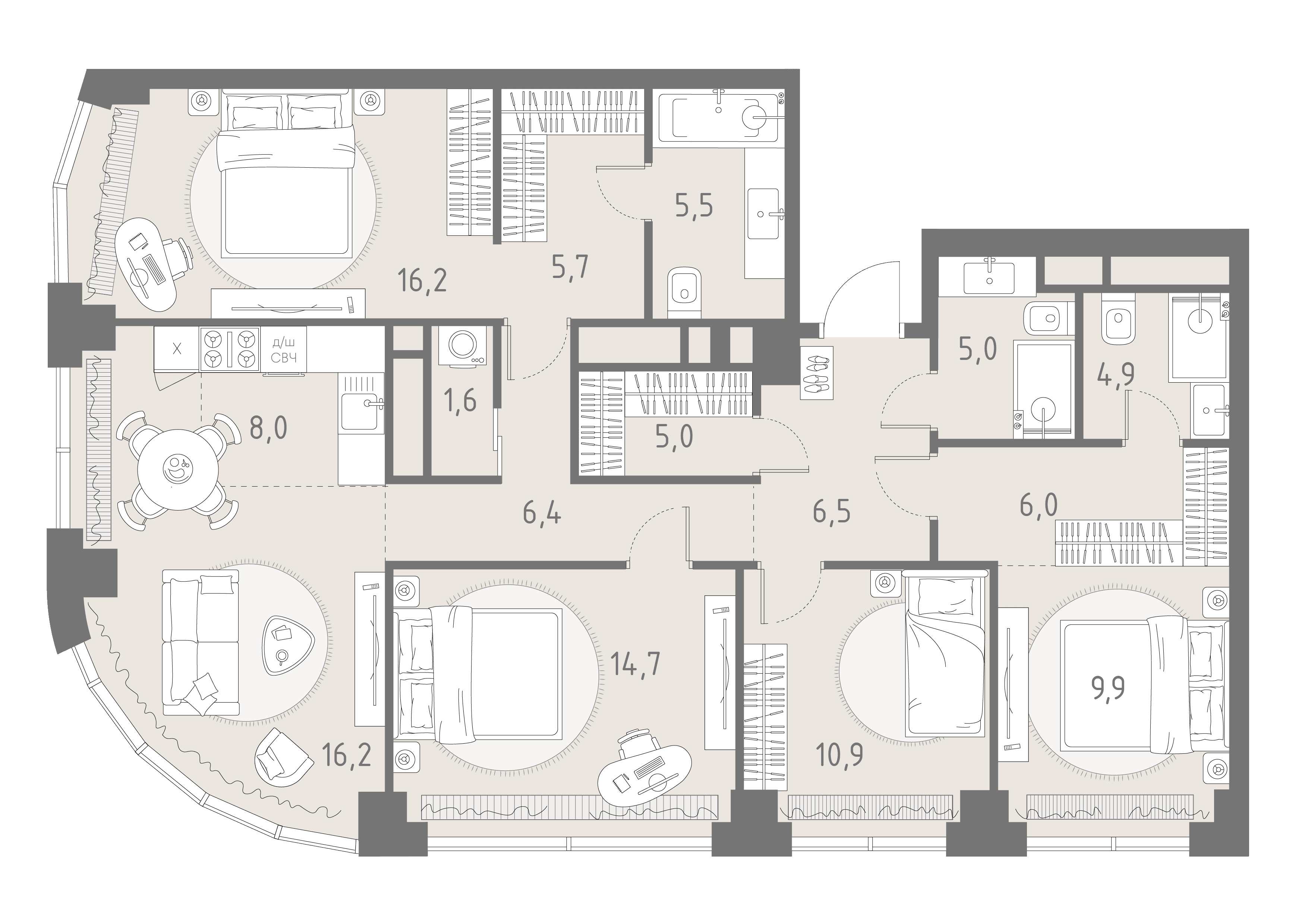 5-комнатная, 122,5 м² — 186 216 231 ₽