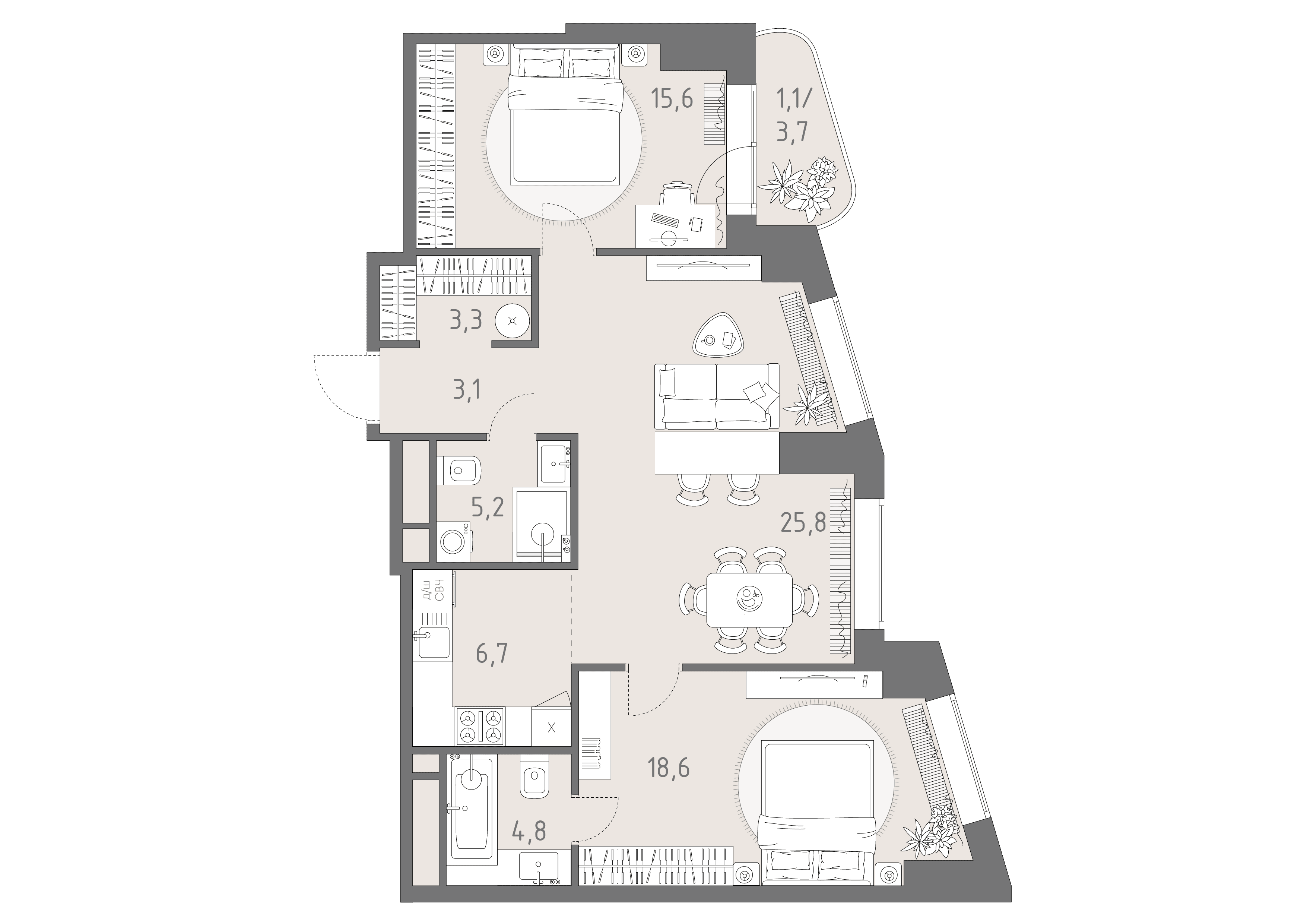 3-комнатная, 84,2 м² — 57 960 842 ₽