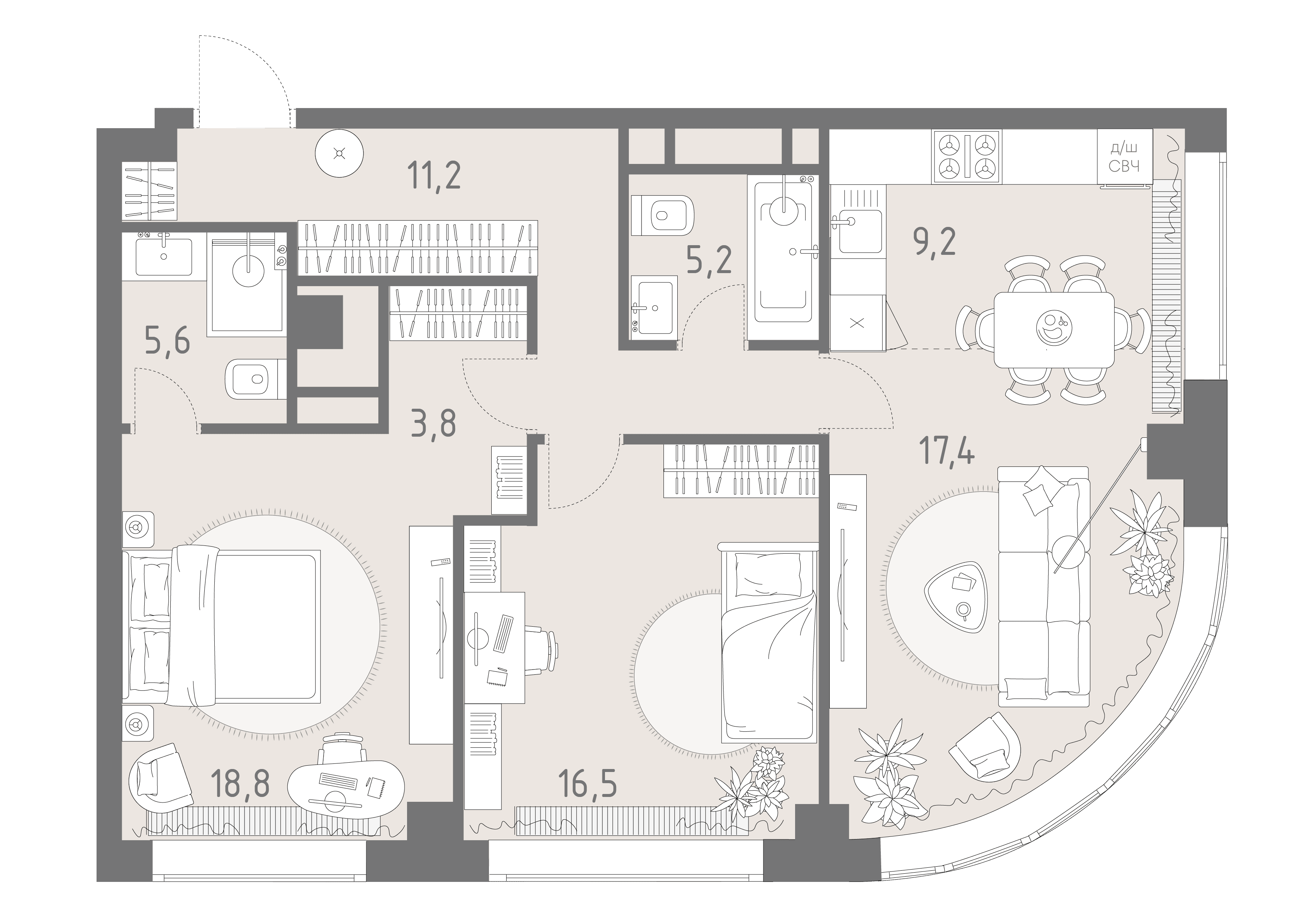 3-комнатная, 83,9 м² — 61 122 140 ₽