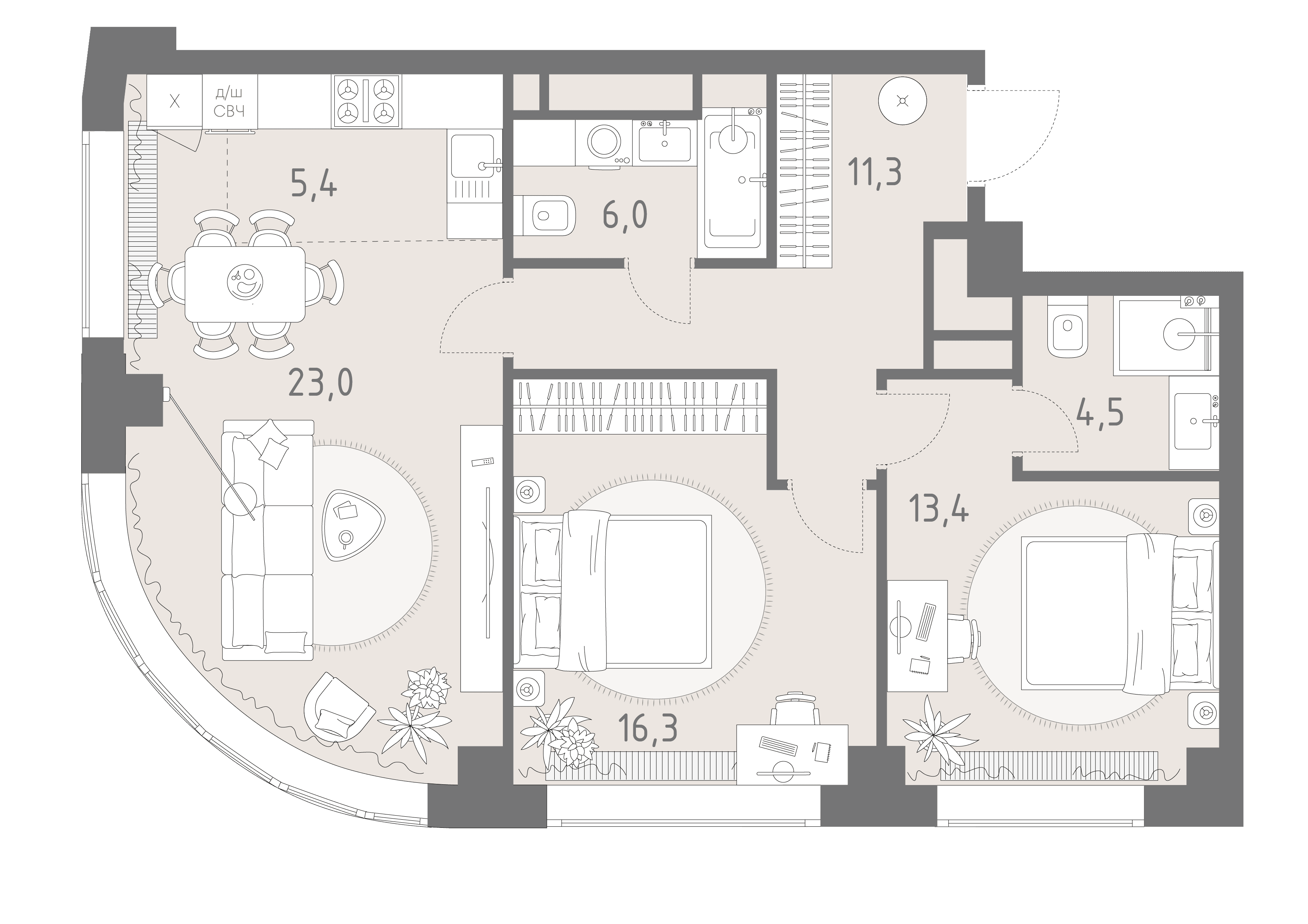 3-комнатная, 79,9 м² — 59 827 147 ₽