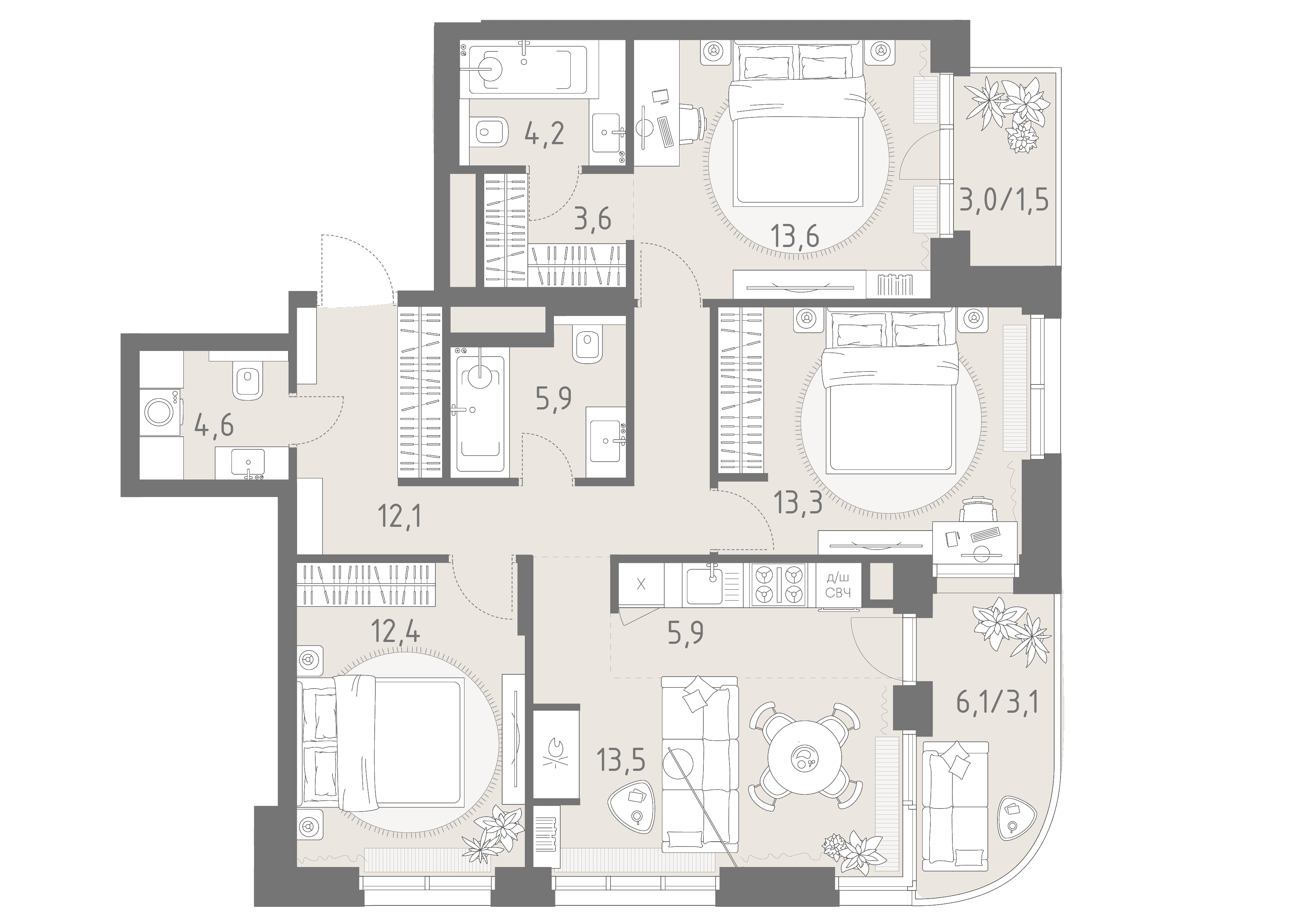 4-комнатная, 93,7 м² — 122 476 060 ₽