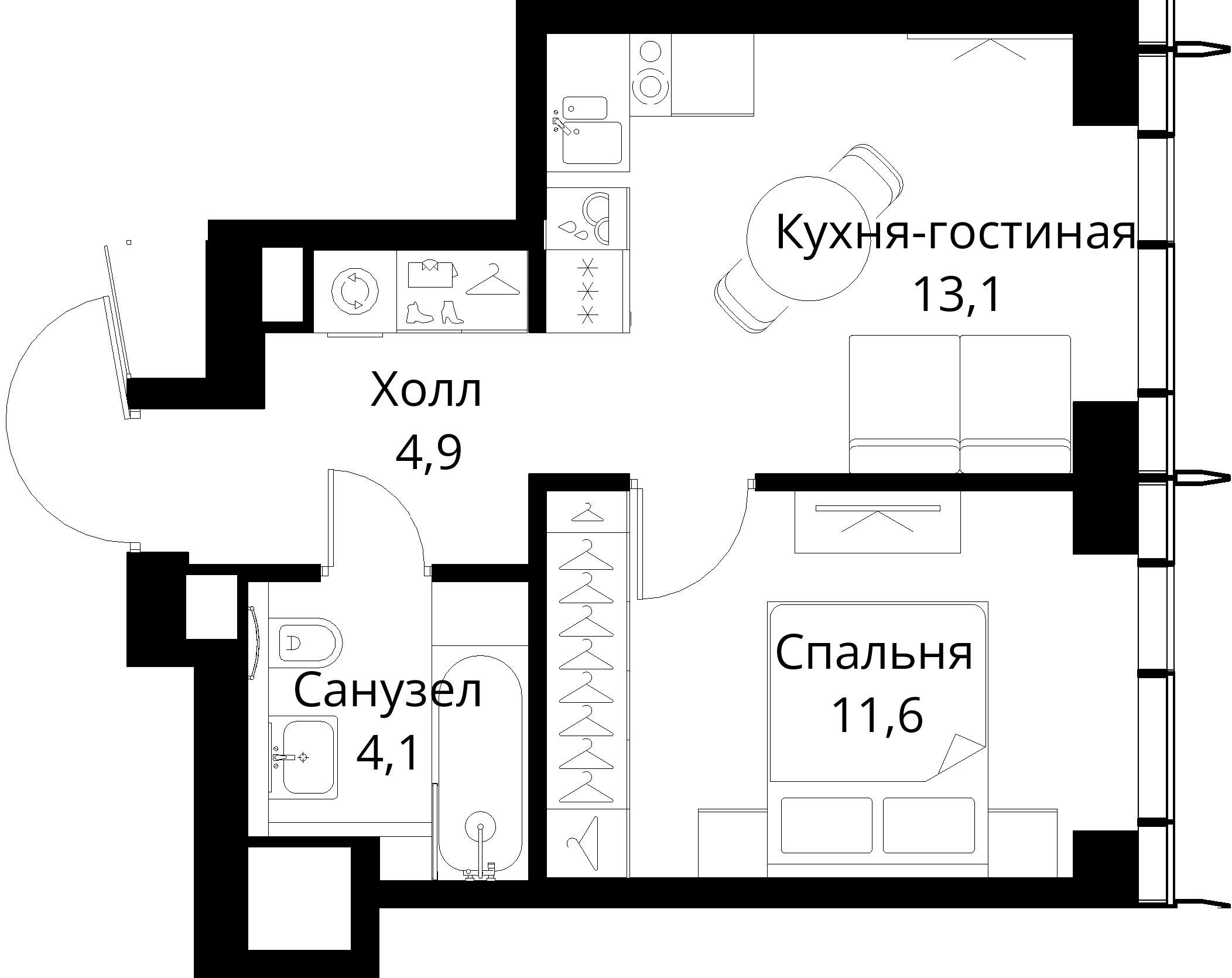 1-комнатная, 33,7 м² — 18 392 415 ₽