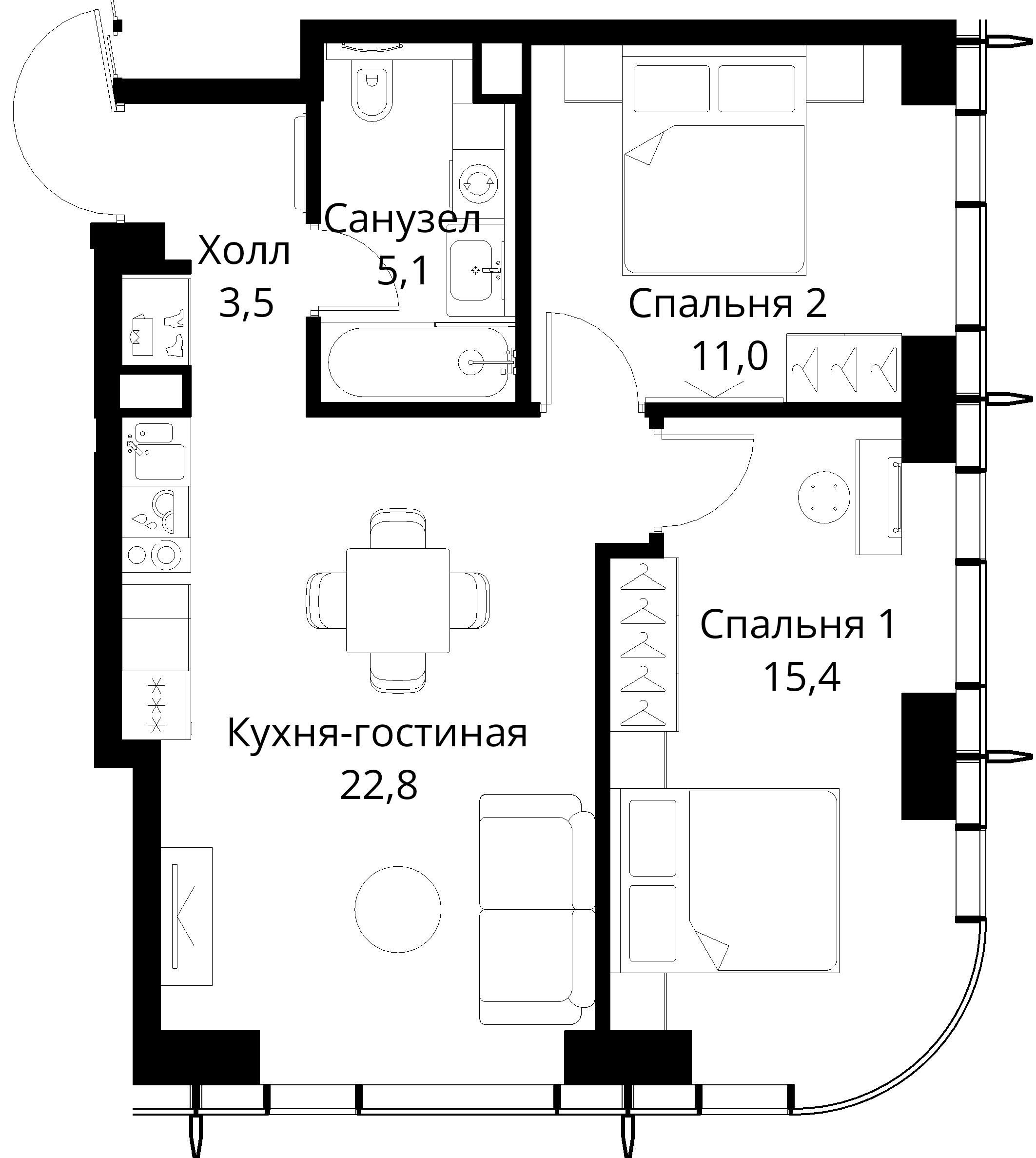 2-комнатная, 57,8 м² — 24 321 430 ₽