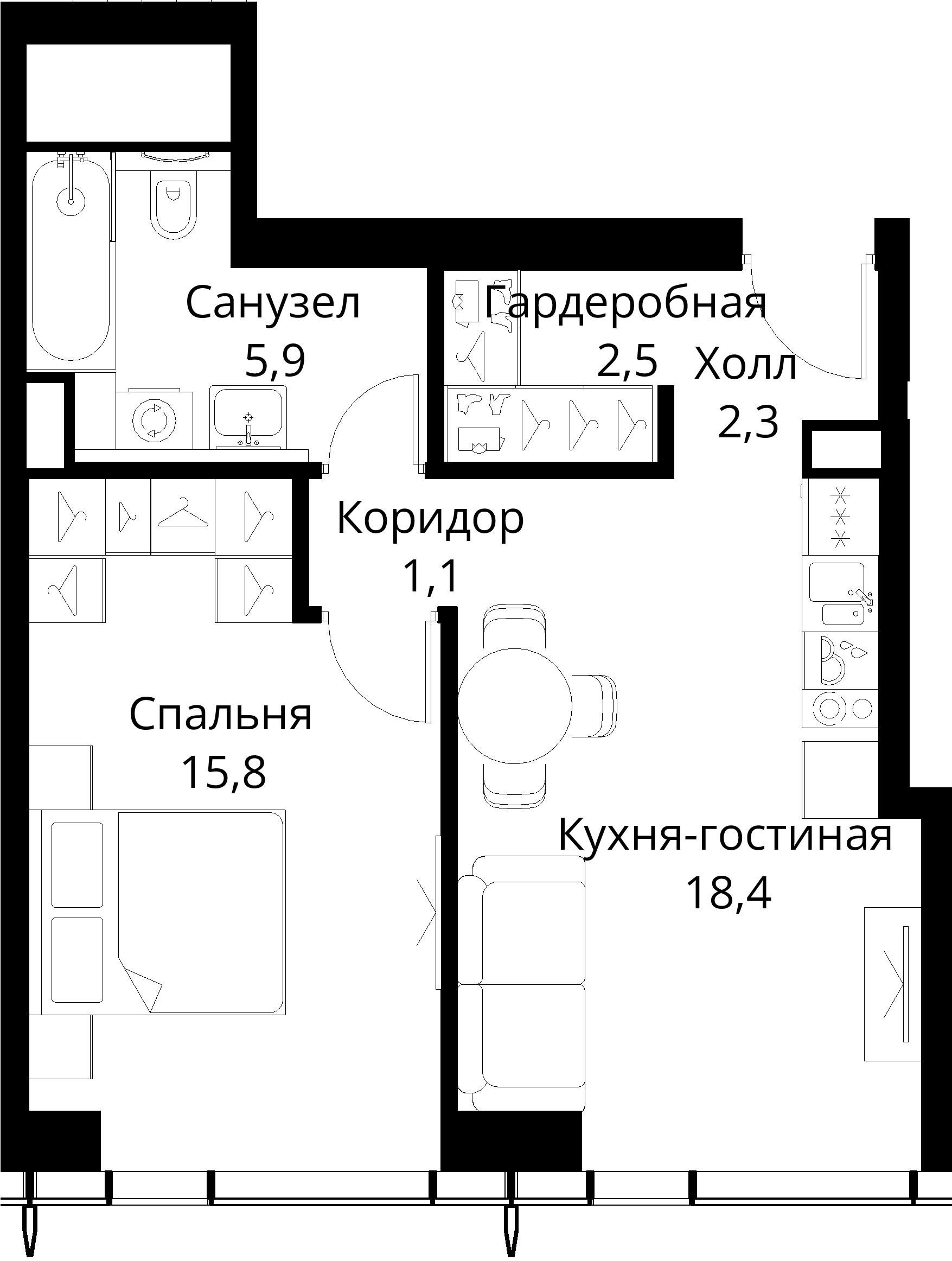 1-комнатная, 46 м² — 21 476 581 ₽