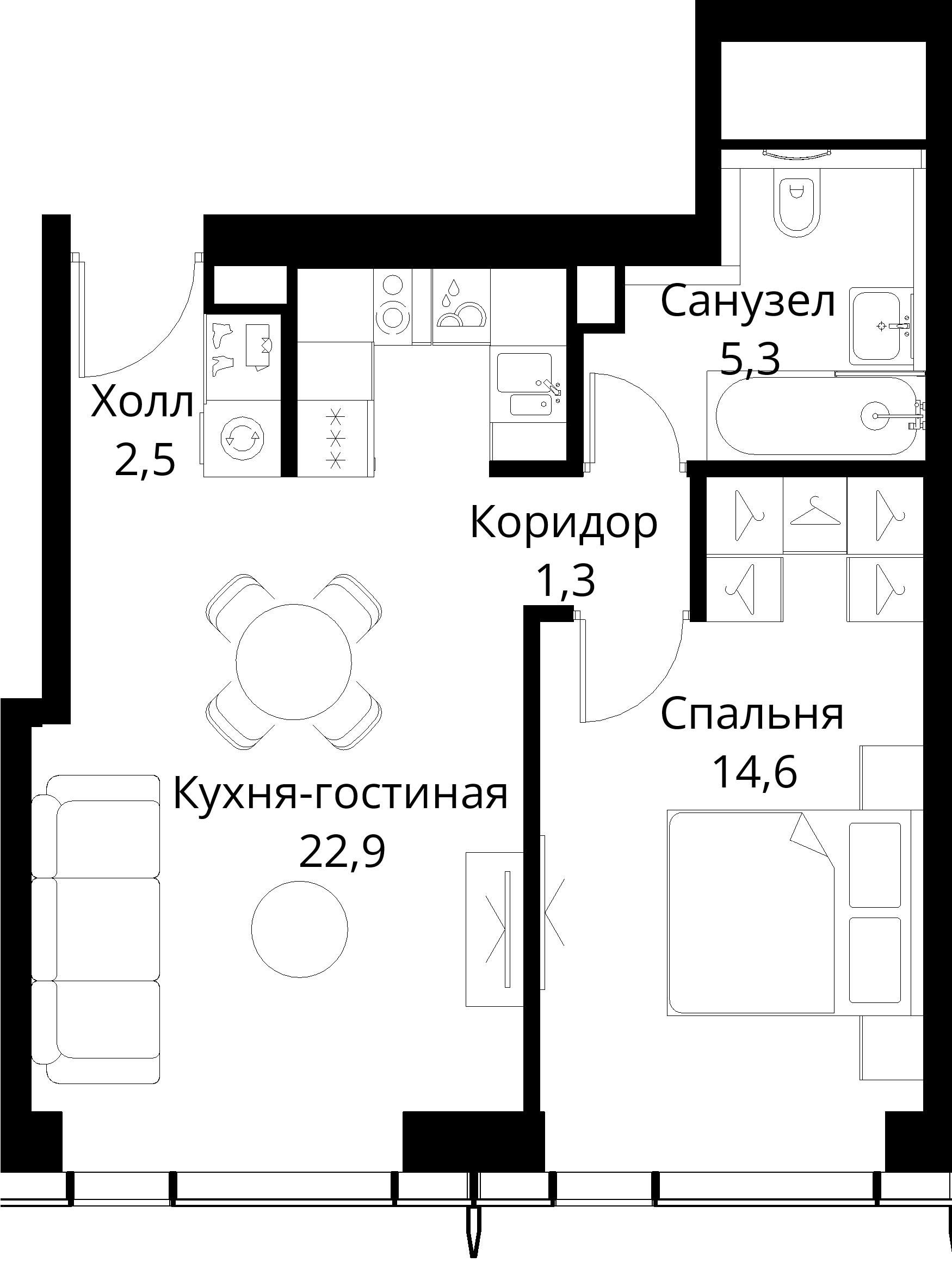 1-комнатная, 46,6 м² — 21 270 751 ₽