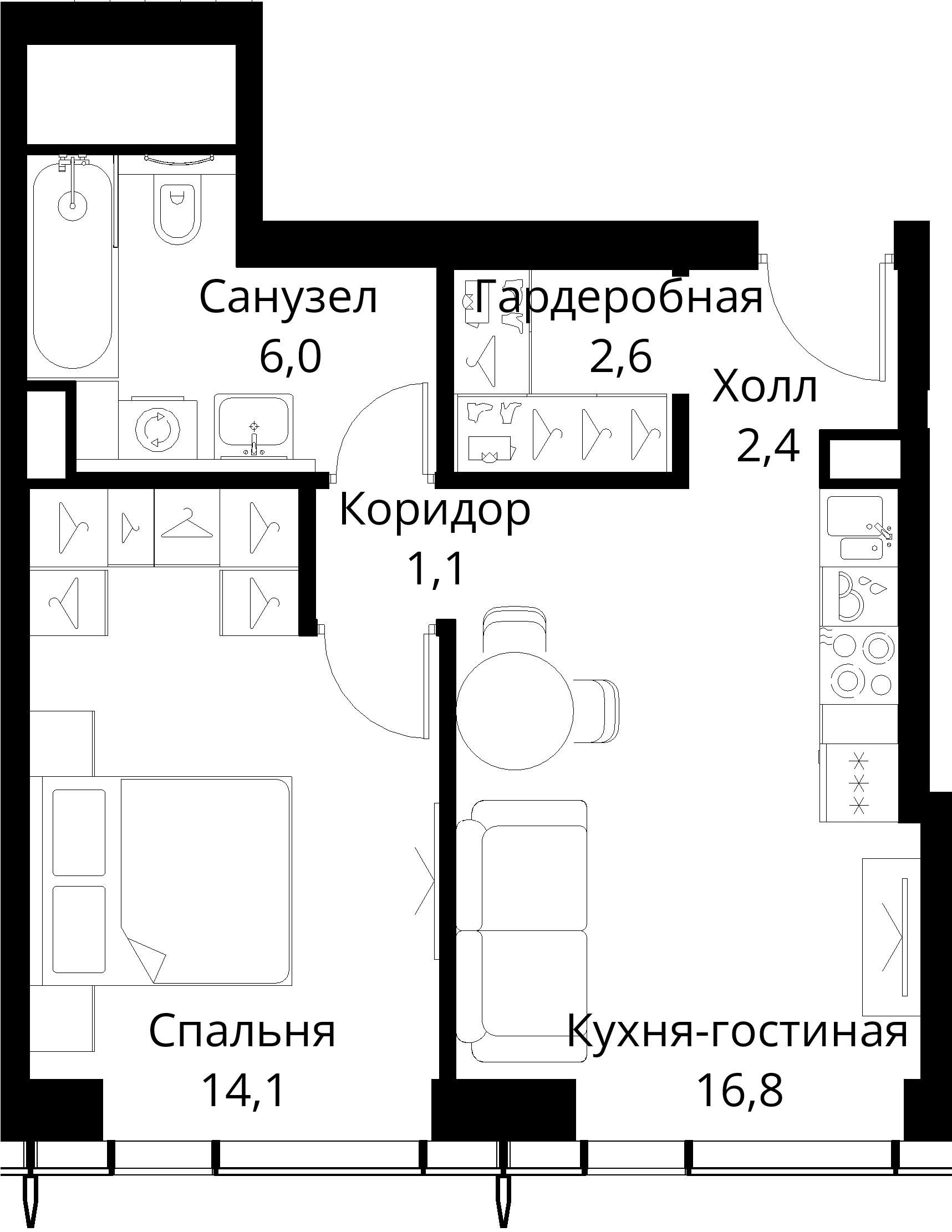 1-комнатная, 43 м² — 21 047 730 ₽