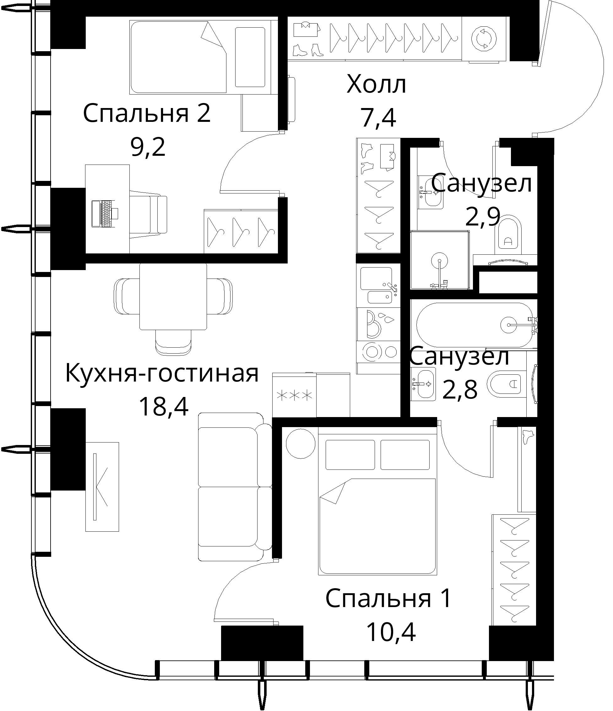 2-комнатная, 51,1 м² — 23 882 331 ₽