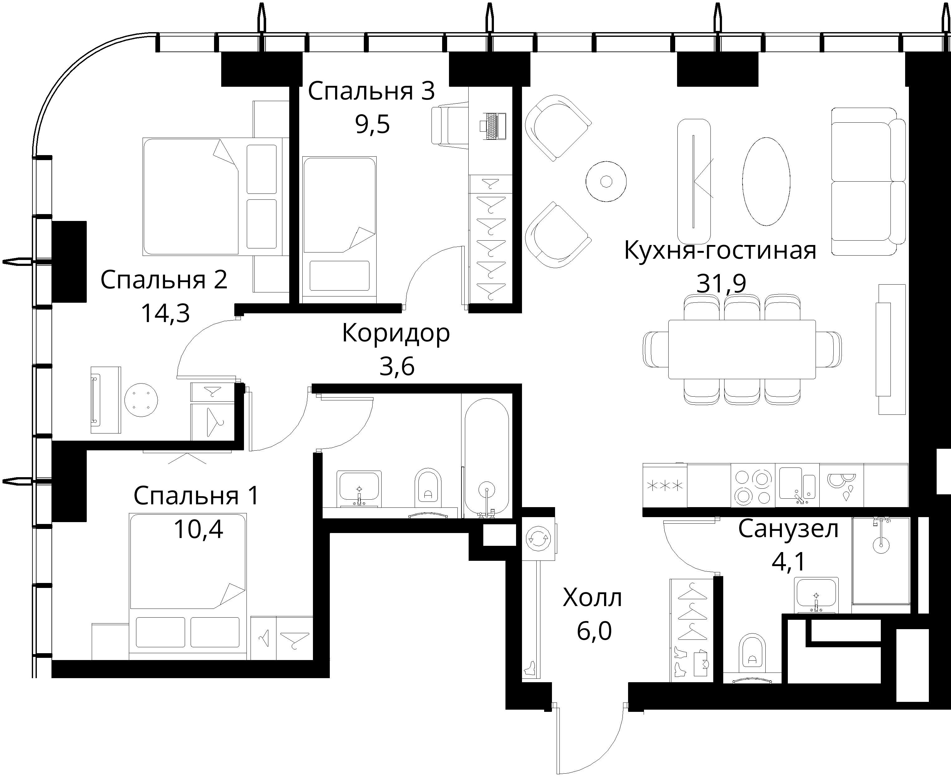 3-комнатная, 84,2 м² — 30 412 938 ₽