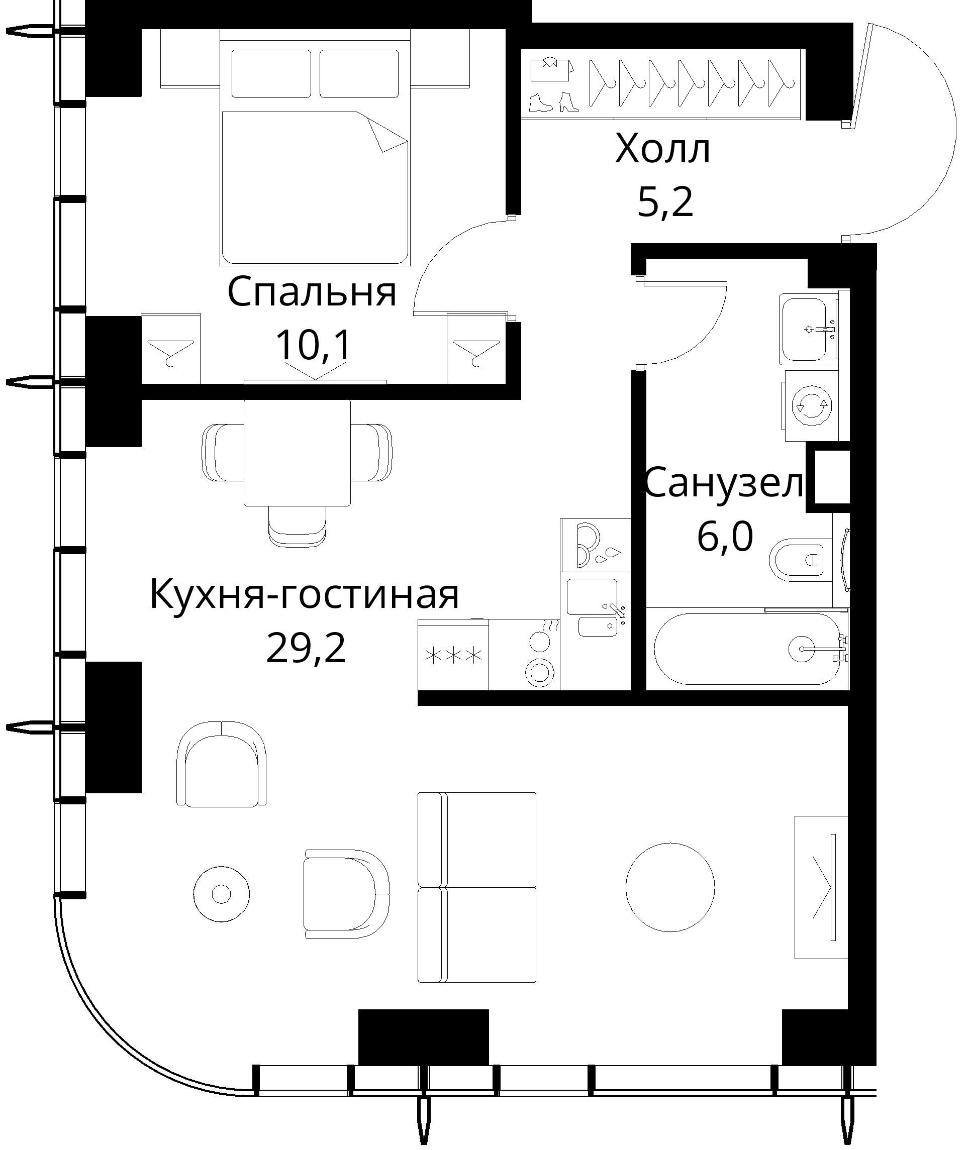 1-комнатная, 50,5 м² — 23 796 347 ₽