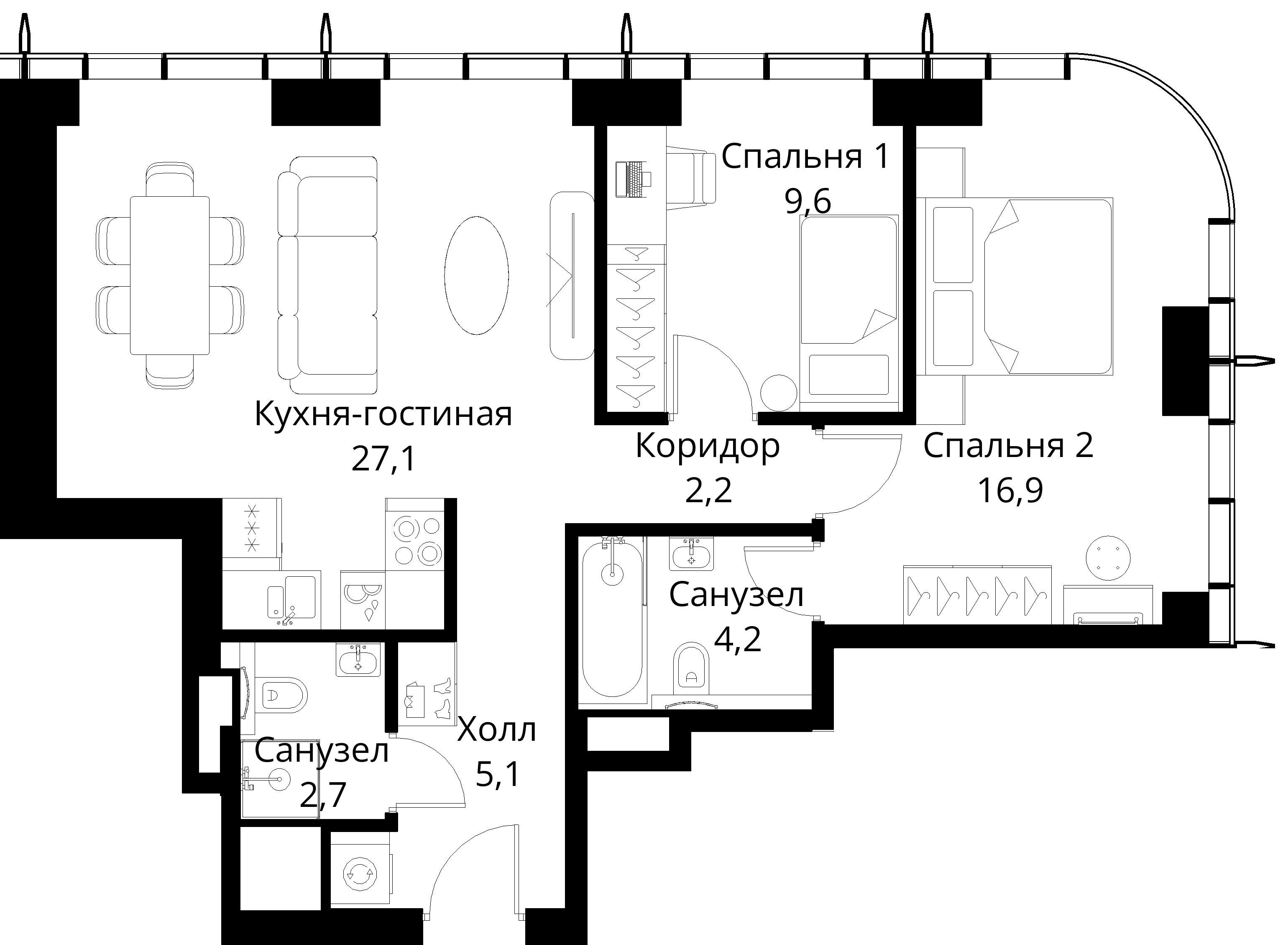 2-комнатная, 67,8 м² — 25 897 681 ₽