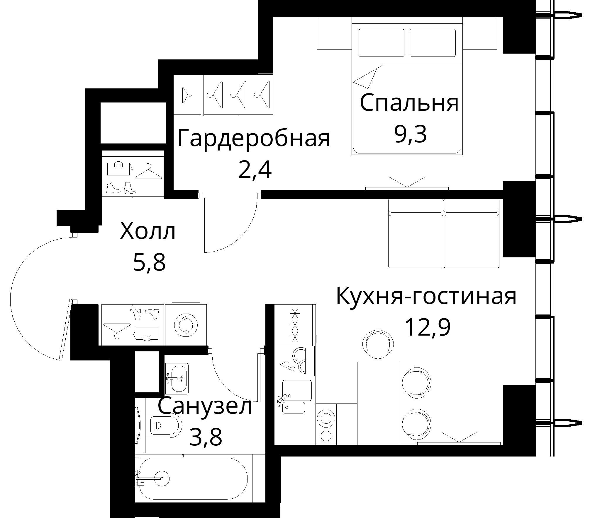 1-комнатная, 34,2 м² — 18 622 700 ₽