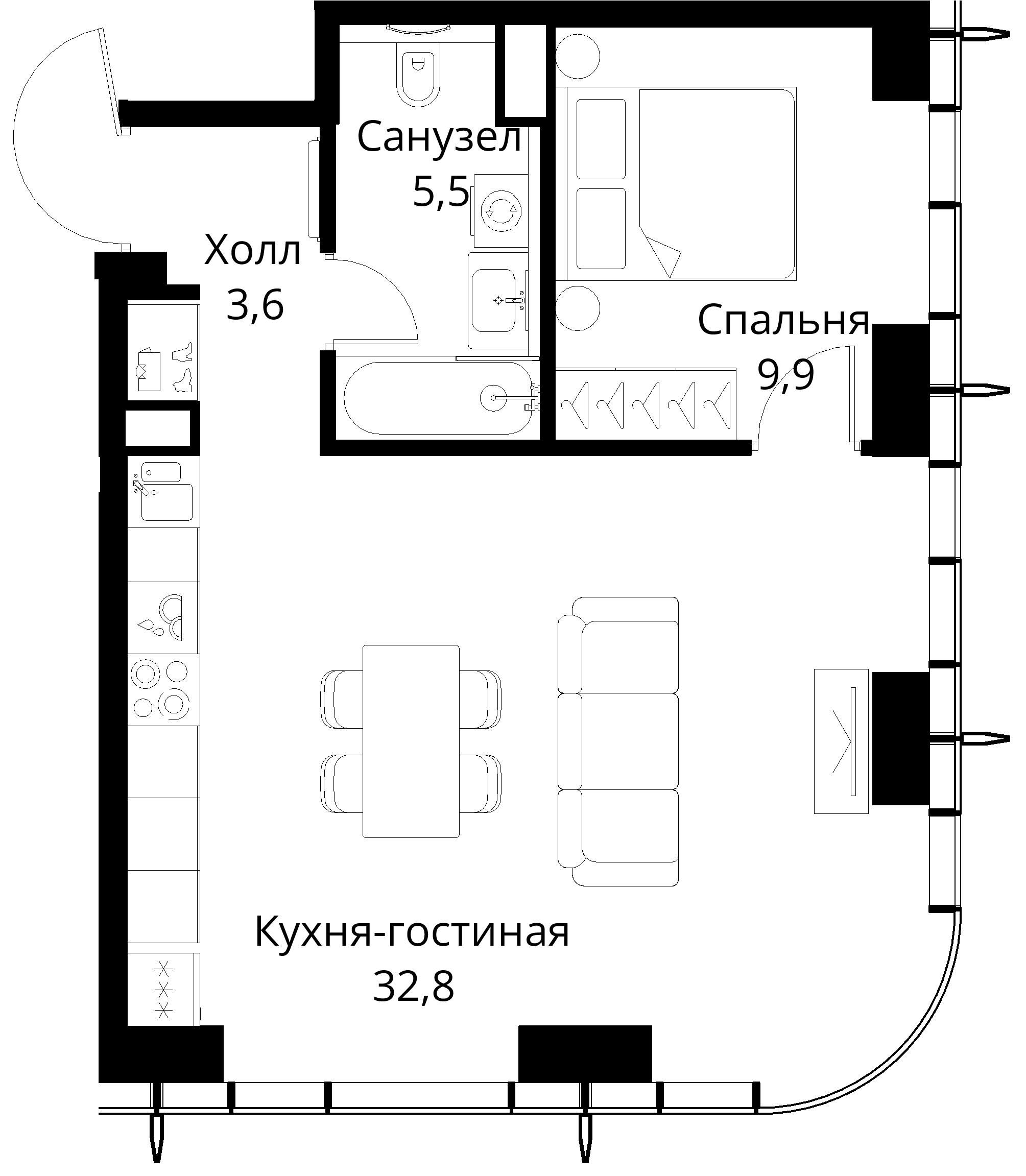 1-комнатная, 51,8 м² — 23 249 440 ₽