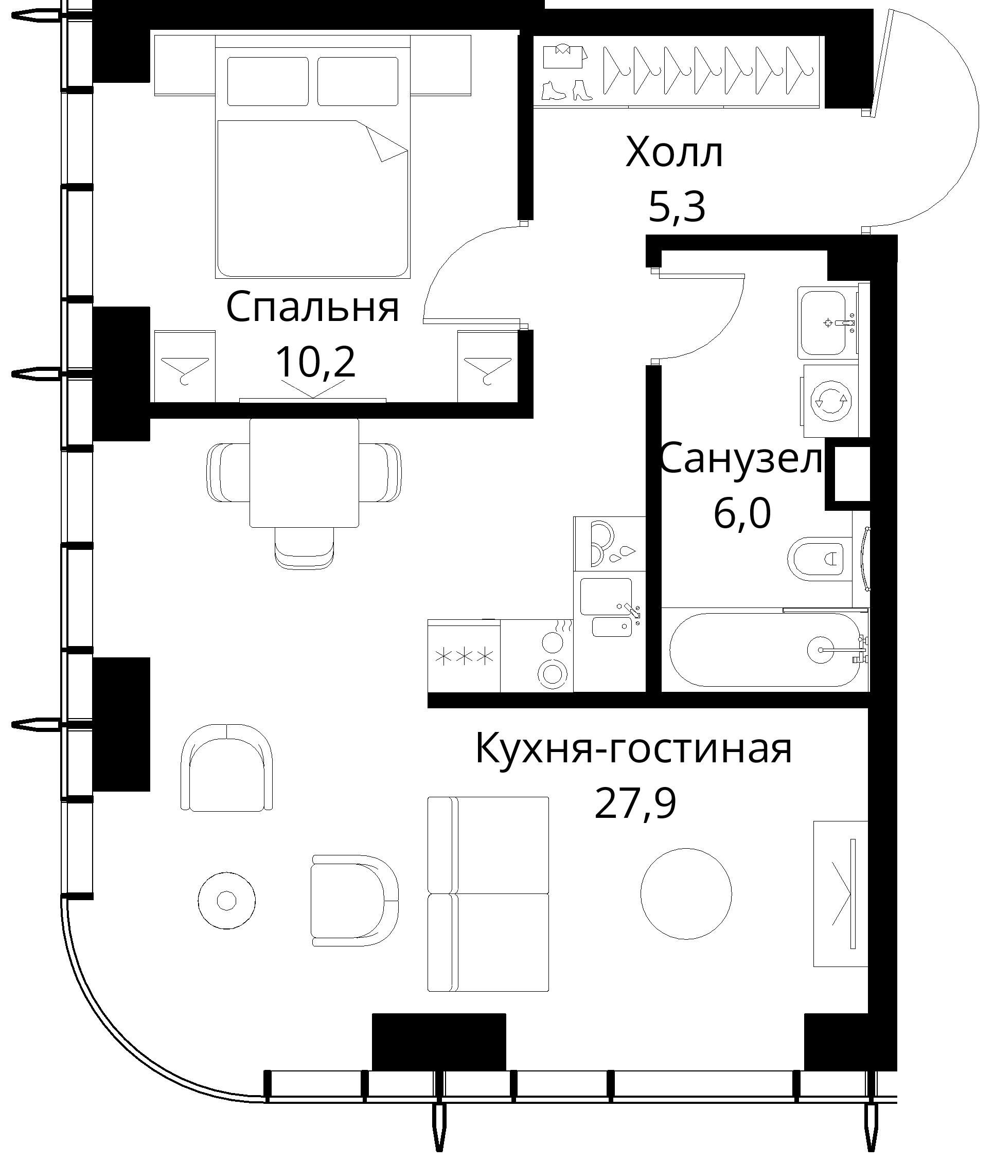 1-комнатная, 49,4 м² — 23 660 811 ₽