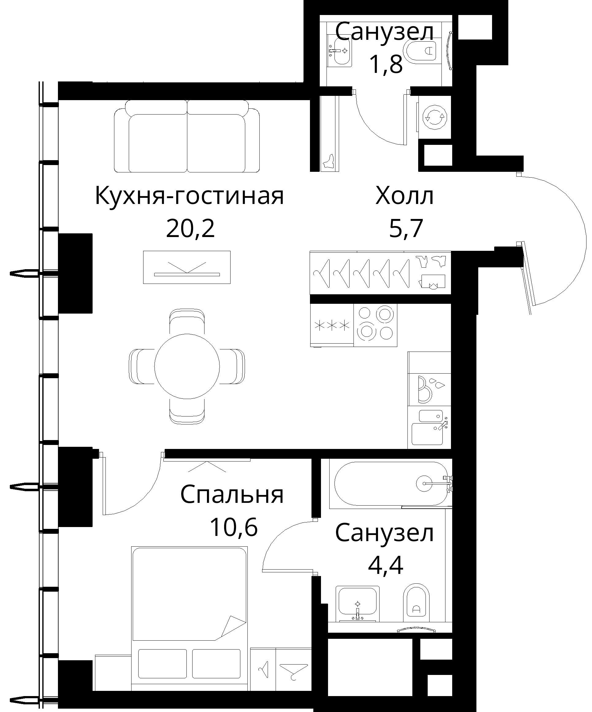 1-комнатная, 42,7 м² — 21 086 810 ₽