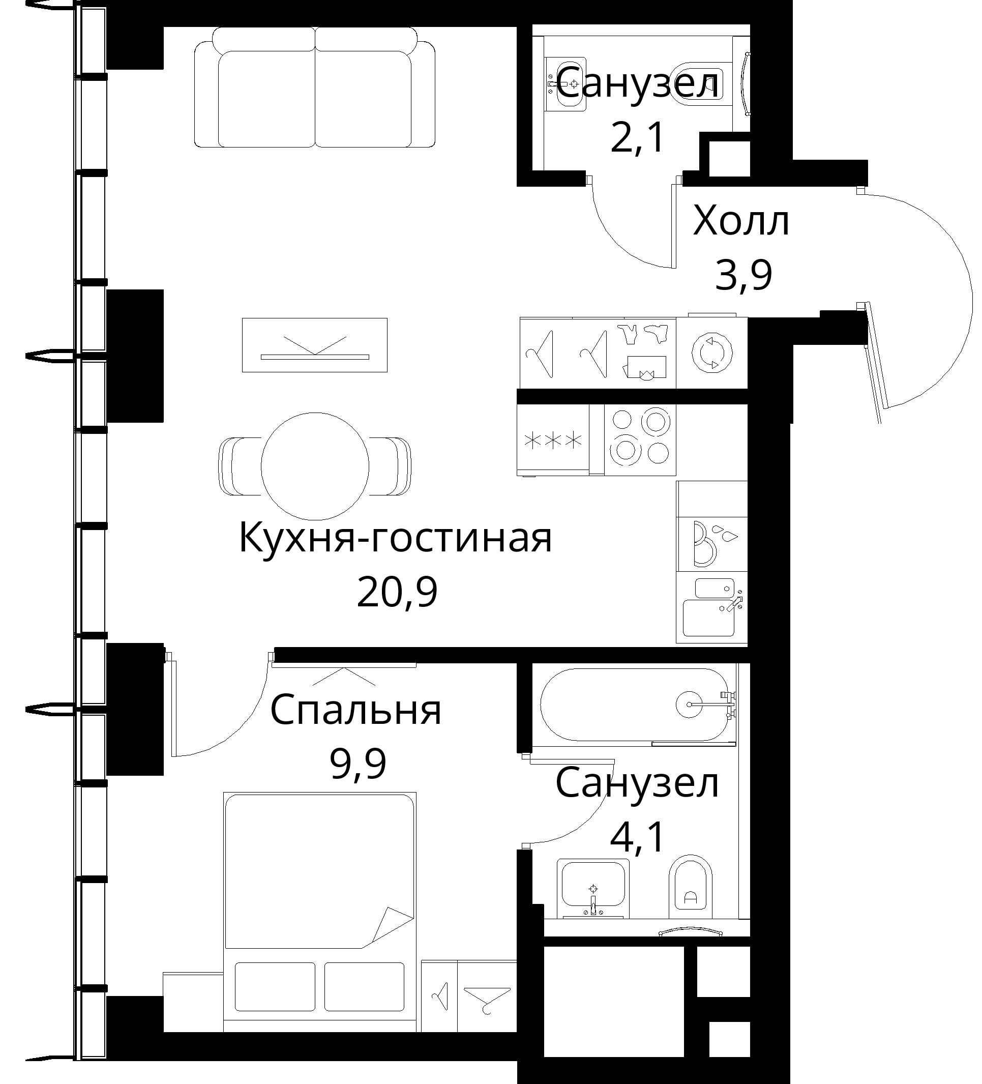 1-комнатная, 40,9 м² — 20 480 863 ₽
