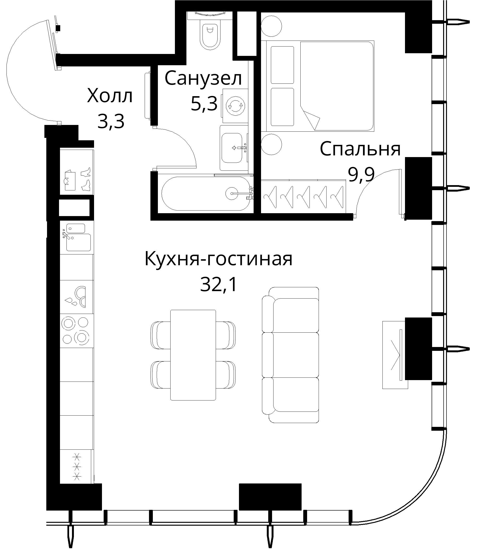 1-комнатная, 50,6 м² — 23 059 634 ₽