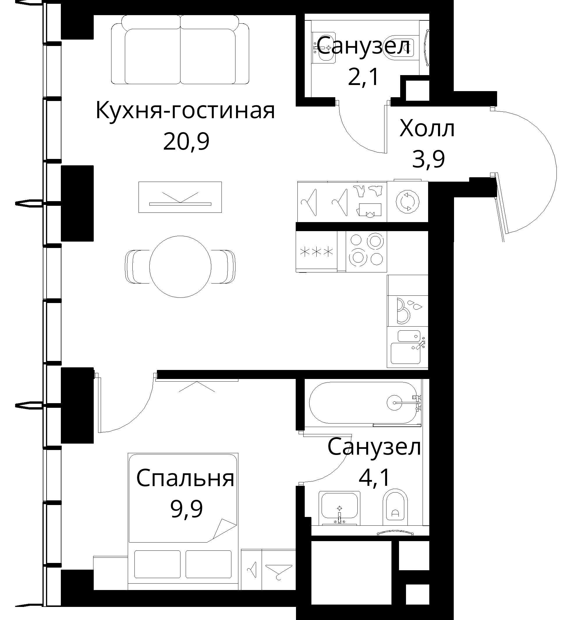 1-комнатная, 40,9 м² — 20 521 354 ₽