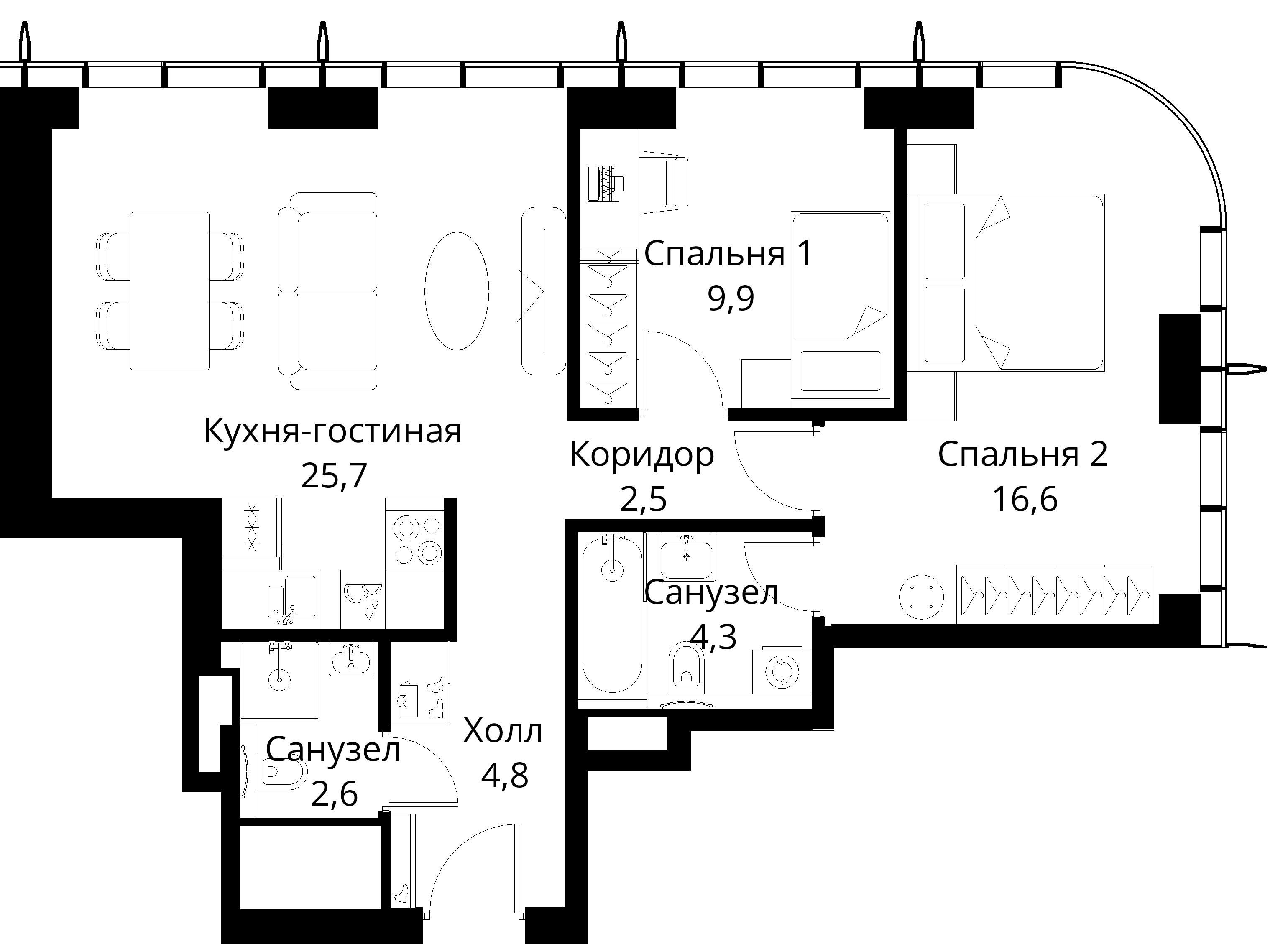 2-комнатная, 66,4 м² — 25 886 896 ₽