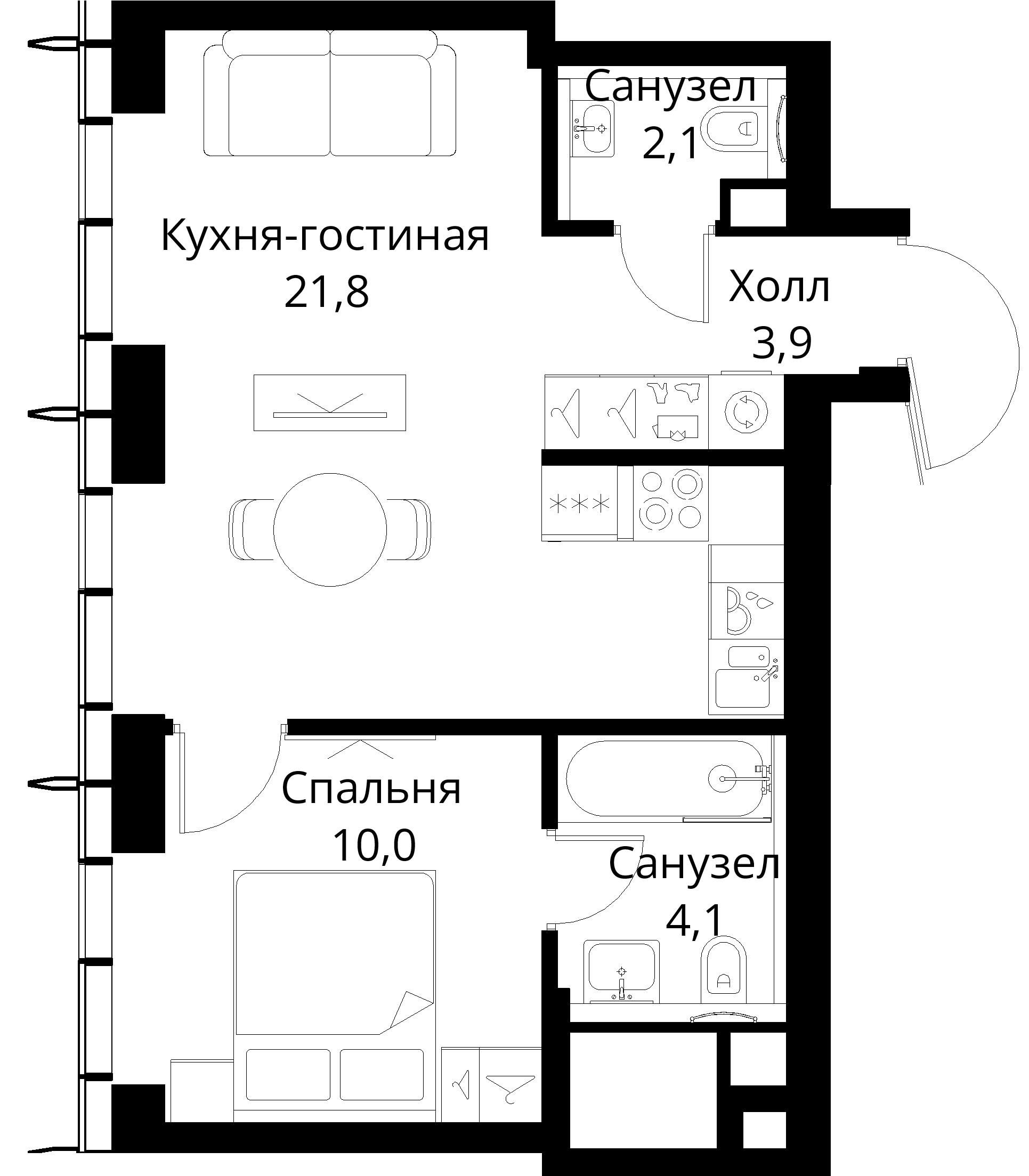 1-комнатная, 41,9 м² — 21 038 522 ₽
