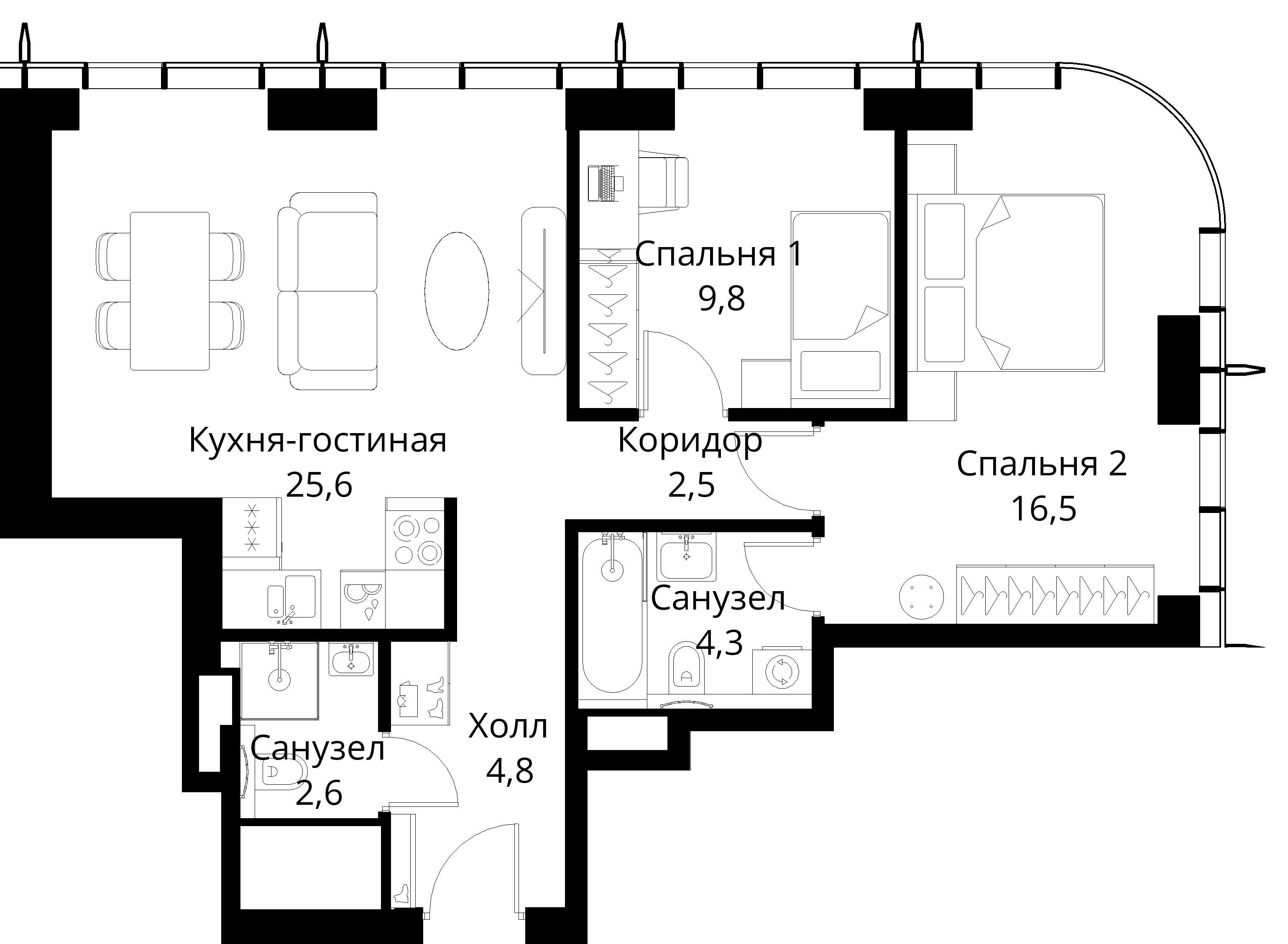 2-комнатная, 66,1 м² — 26 050 789 ₽