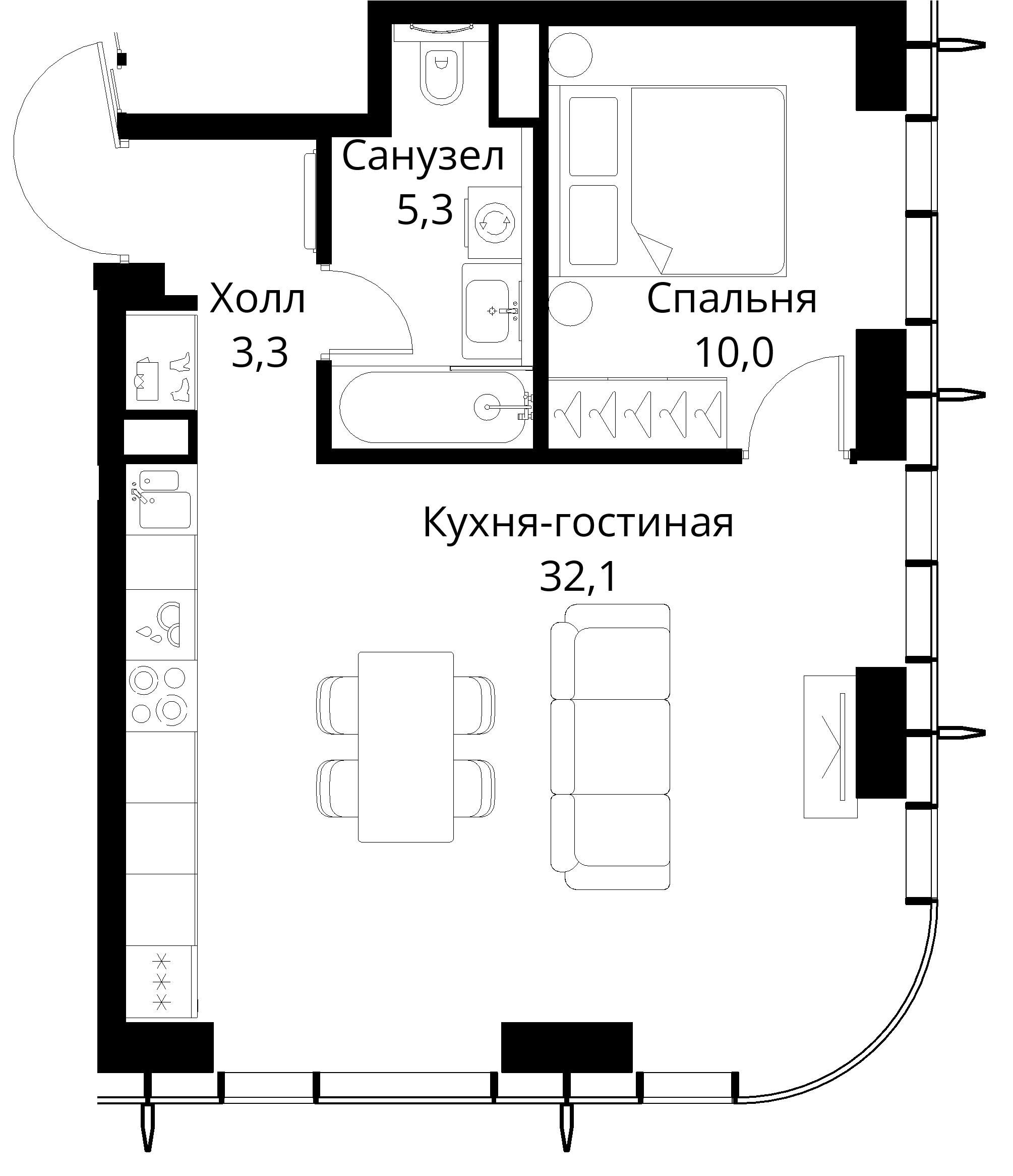 1-комнатная, 50,7 м² — 23 449 165 ₽