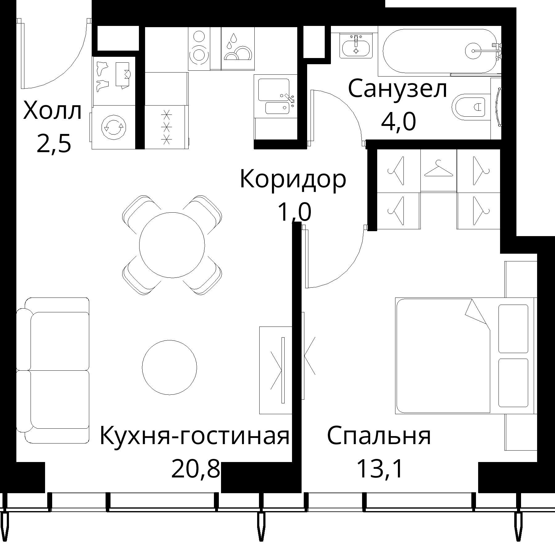 1-комнатная, 41,4 м² — 21 345 657 ₽