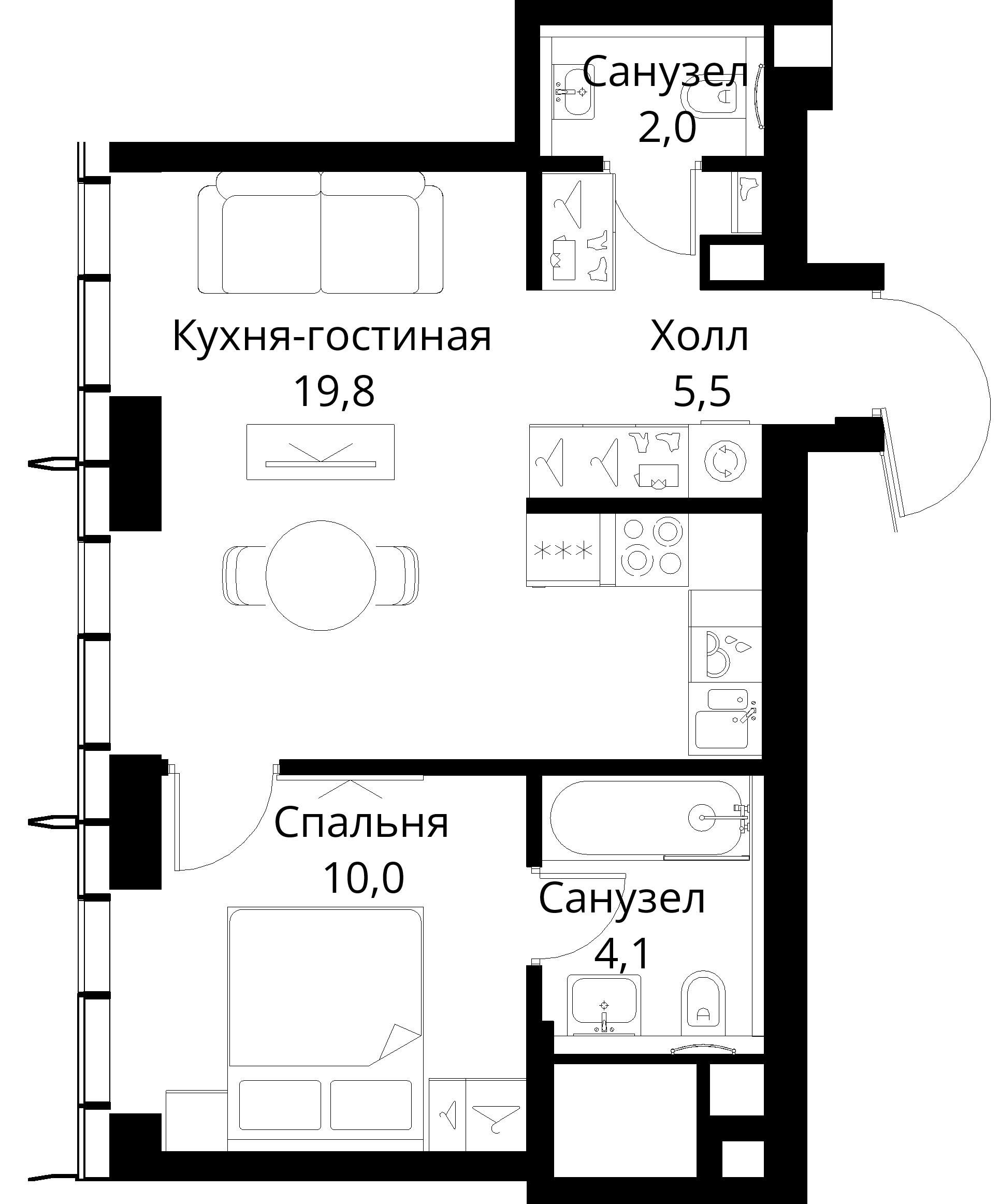 1-комнатная, 41,4 м² — 21 017 918 ₽