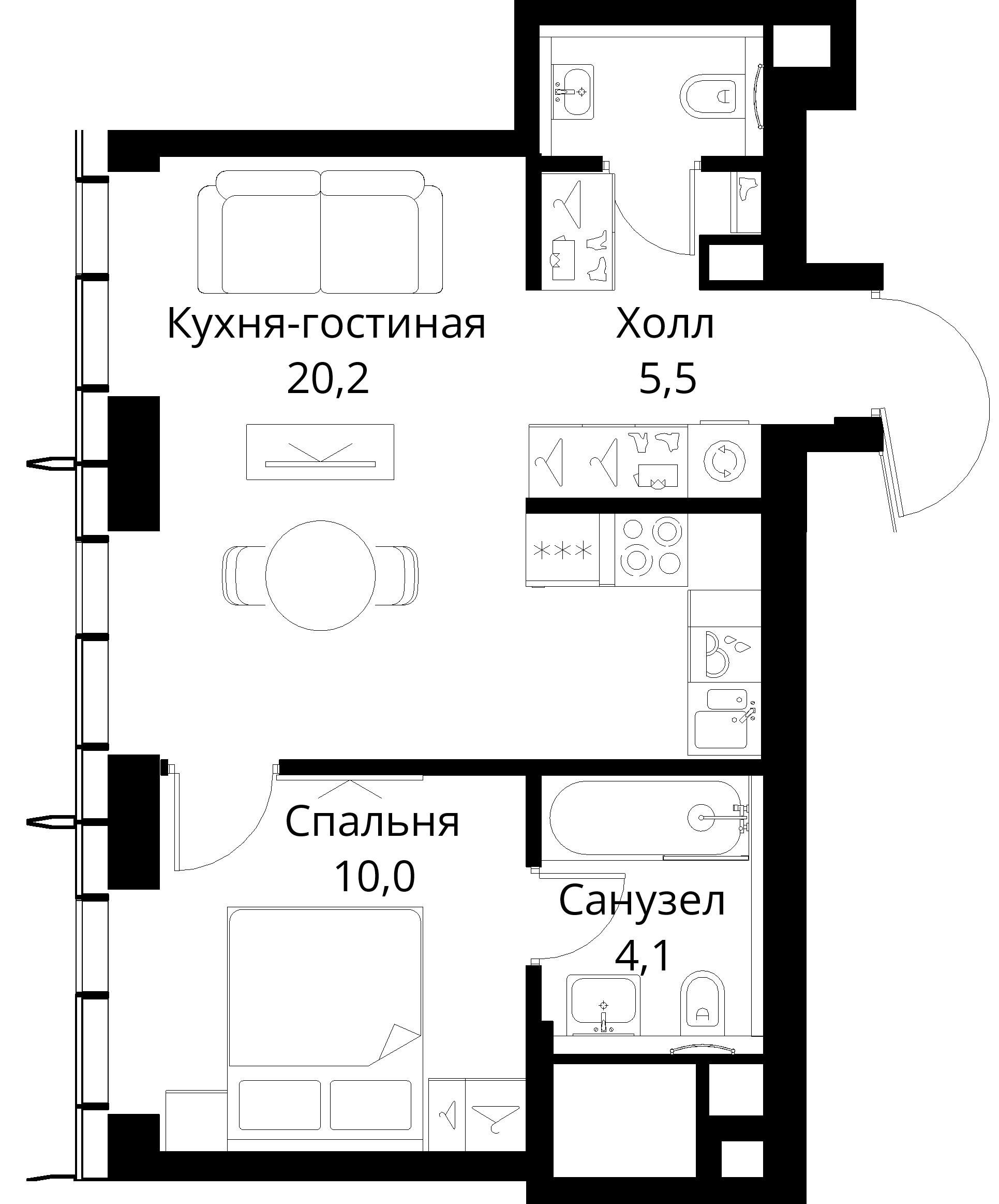 1-комнатная, 41,8 м² — 21 288 255 ₽