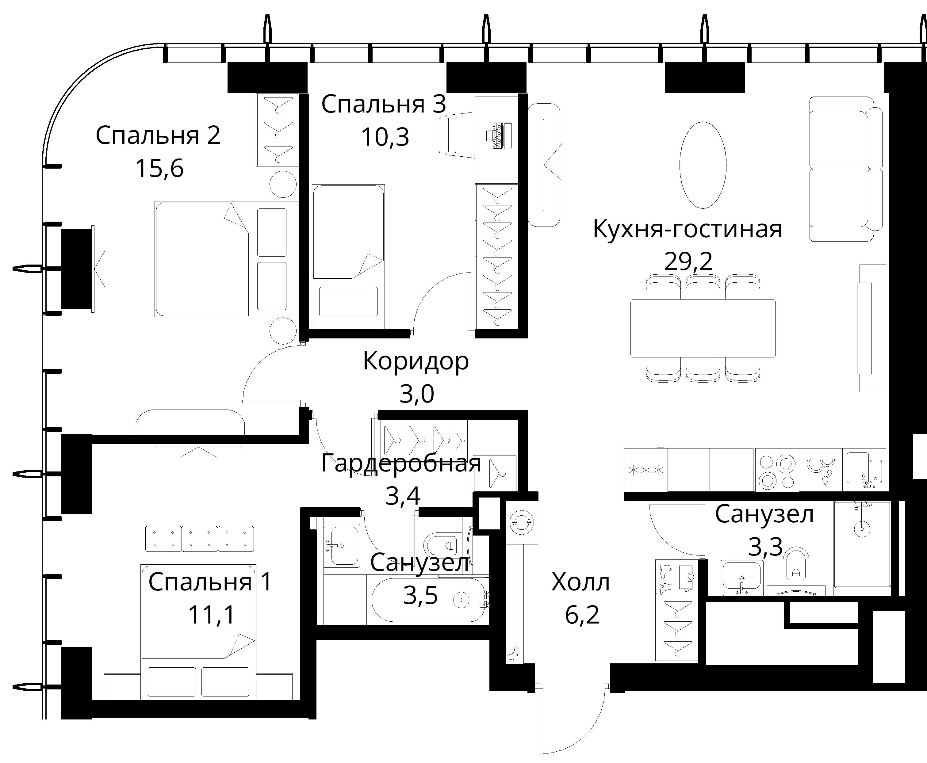 3-комнатная, 85,6 м² — 31 909 505 ₽