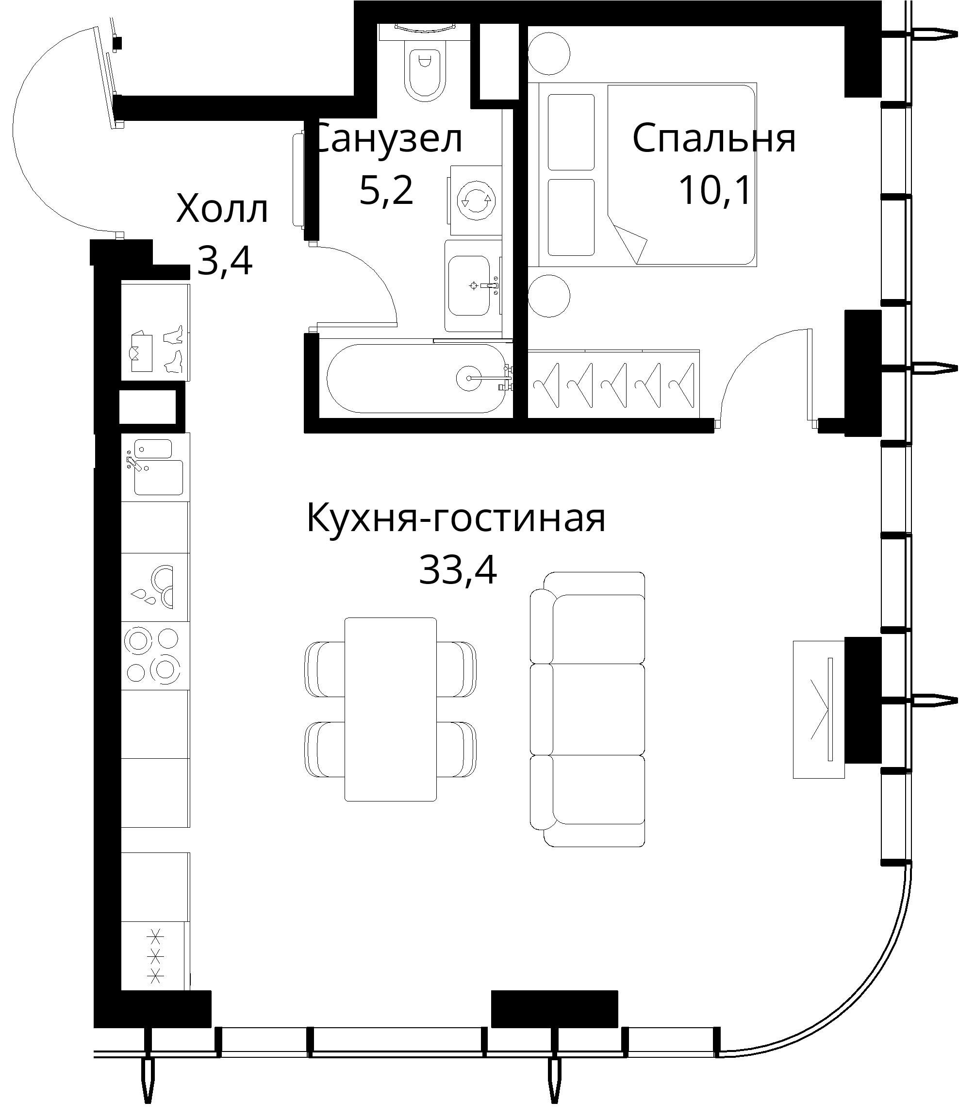 1-комнатная, 52,1 м² — 24 112 948 ₽