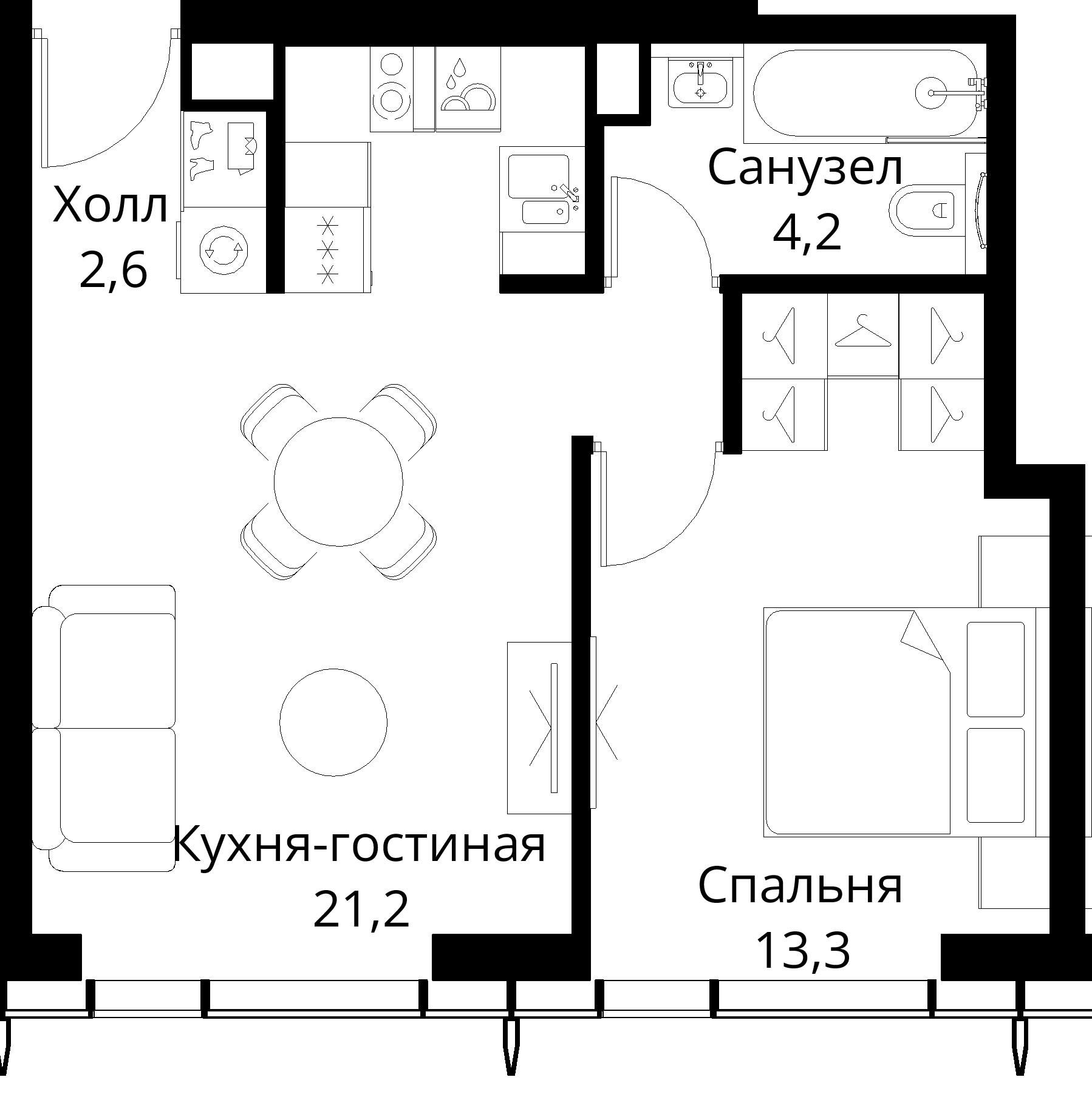 1-комнатная, 42,4 м² — 21 897 810 ₽
