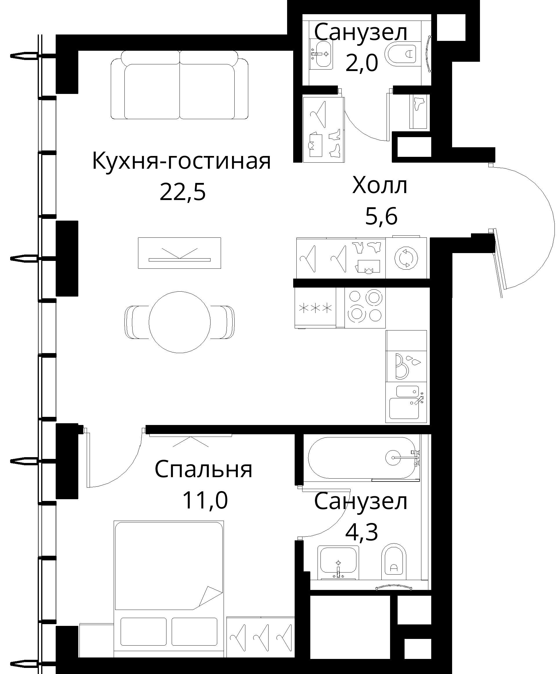 1-комнатная, 45,4 м² — 22 509 774 ₽