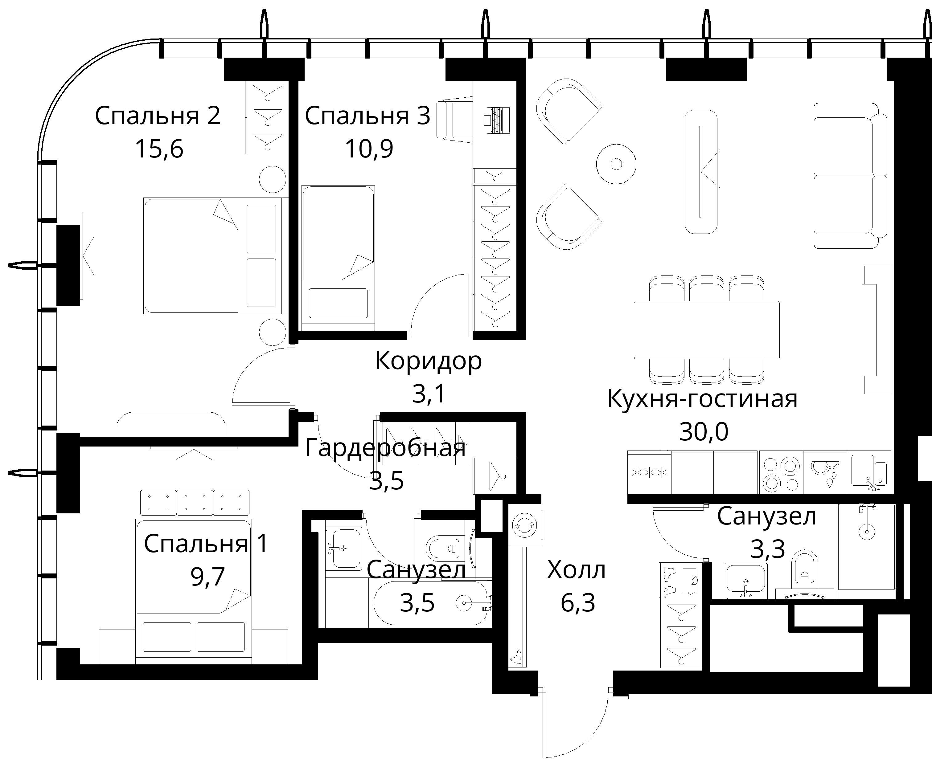3-комнатная, 85,9 м² — 32 003 402 ₽